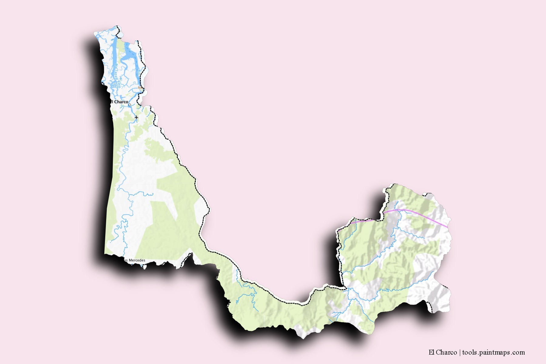 El Charco neighborhoods and villages map with 3D shadow effect