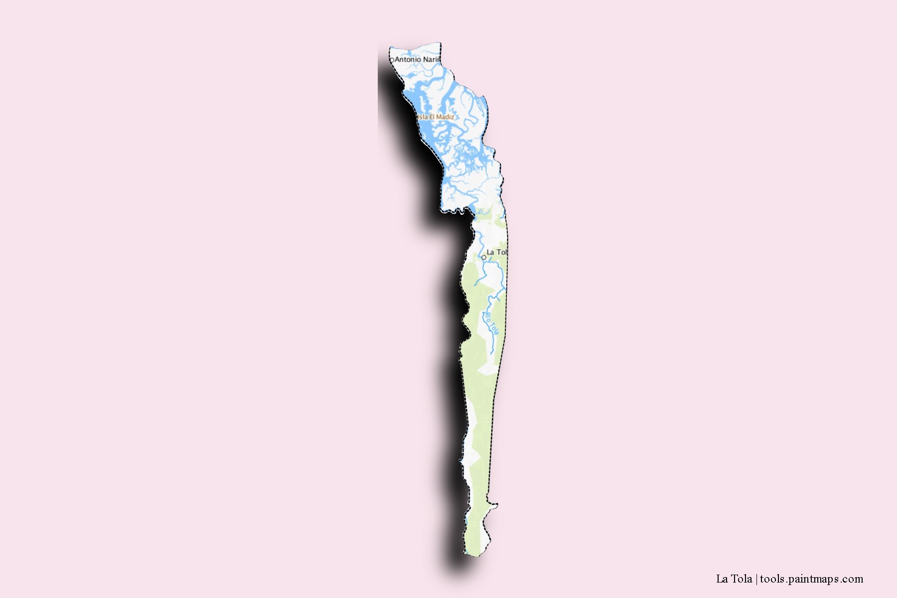 La Tola neighborhoods and villages map with 3D shadow effect