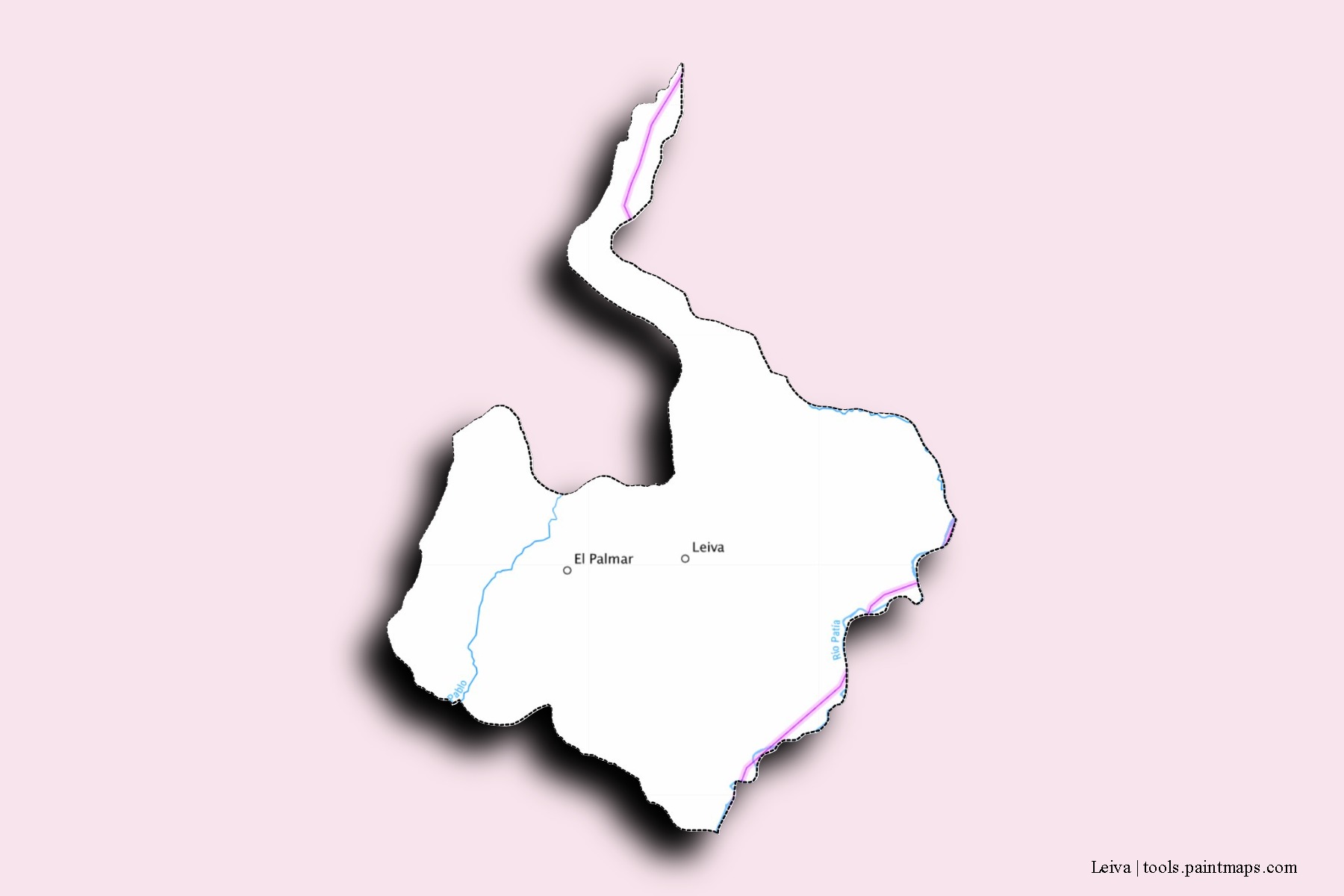 Mapa de barrios y pueblos de Leiva con efecto de sombra 3D