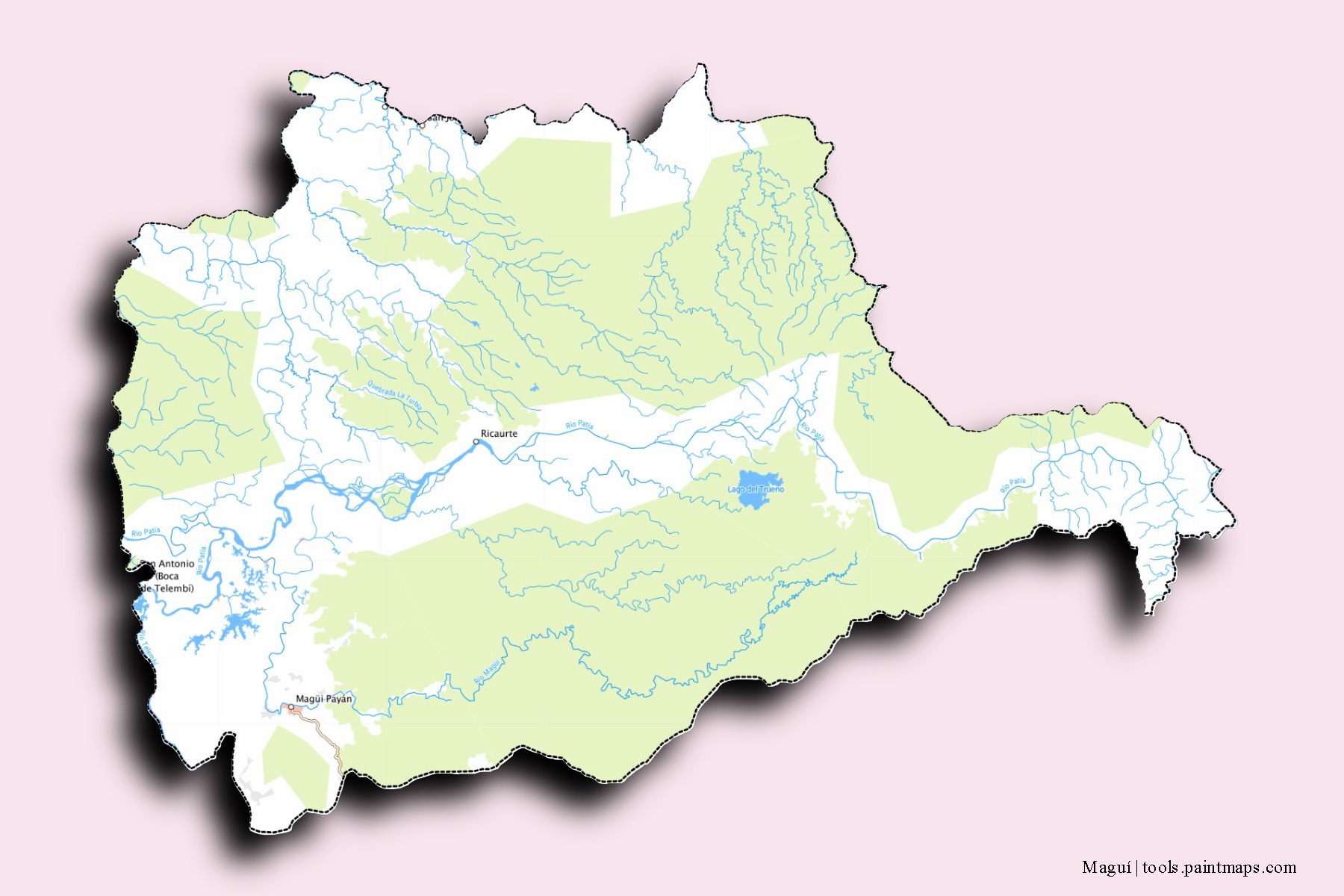 Mapa de barrios y pueblos de Maguí con efecto de sombra 3D