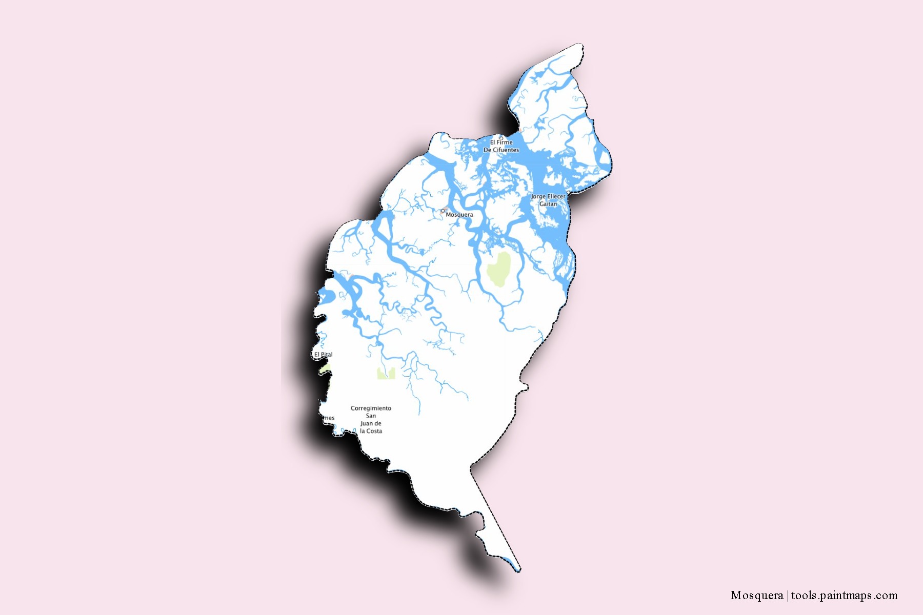 Mosquera neighborhoods and villages map with 3D shadow effect