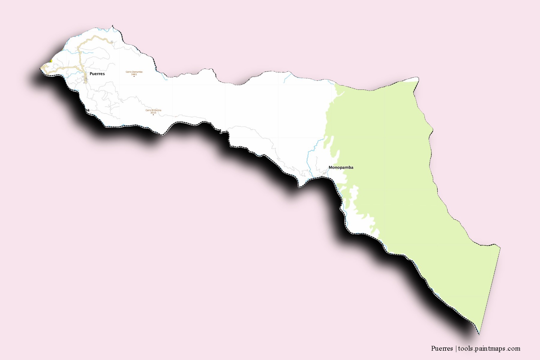 Mapa de barrios y pueblos de Puerres con efecto de sombra 3D