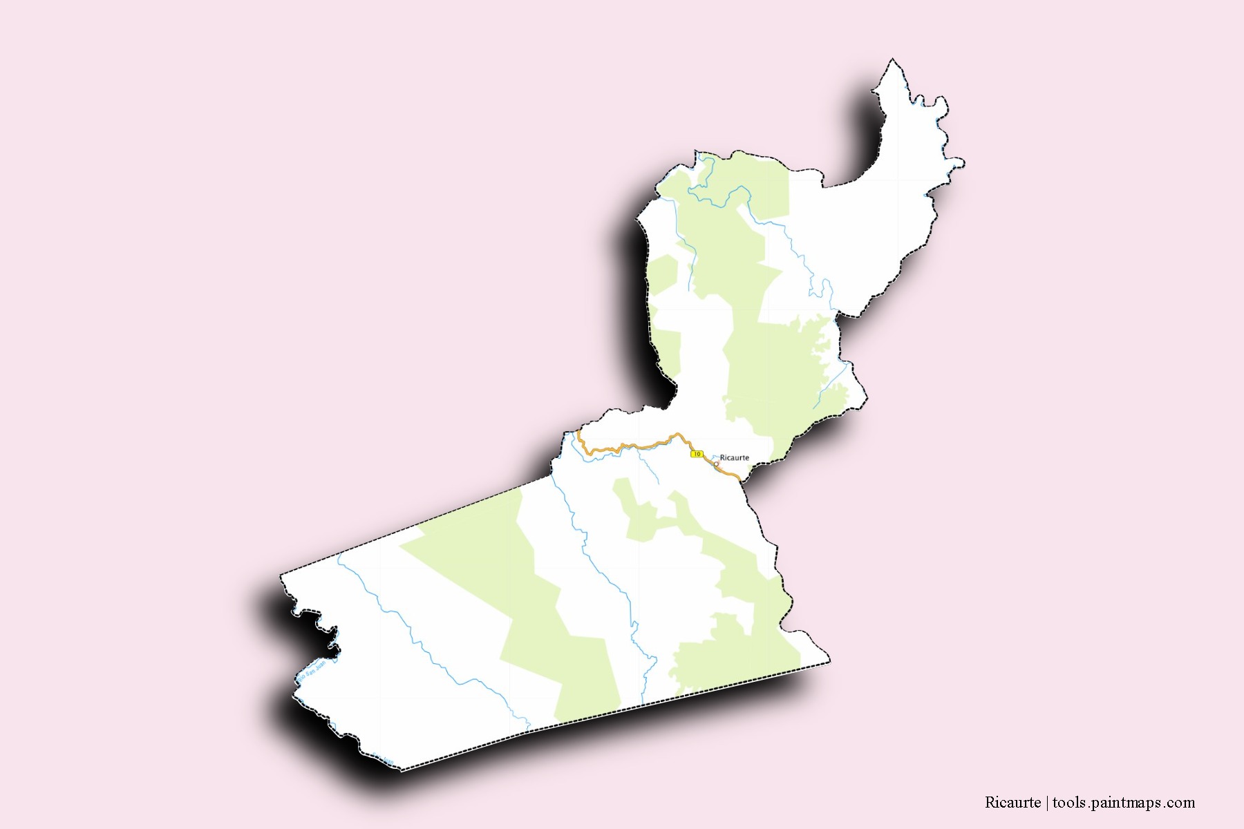 Mapa de barrios y pueblos de Ricaurte con efecto de sombra 3D