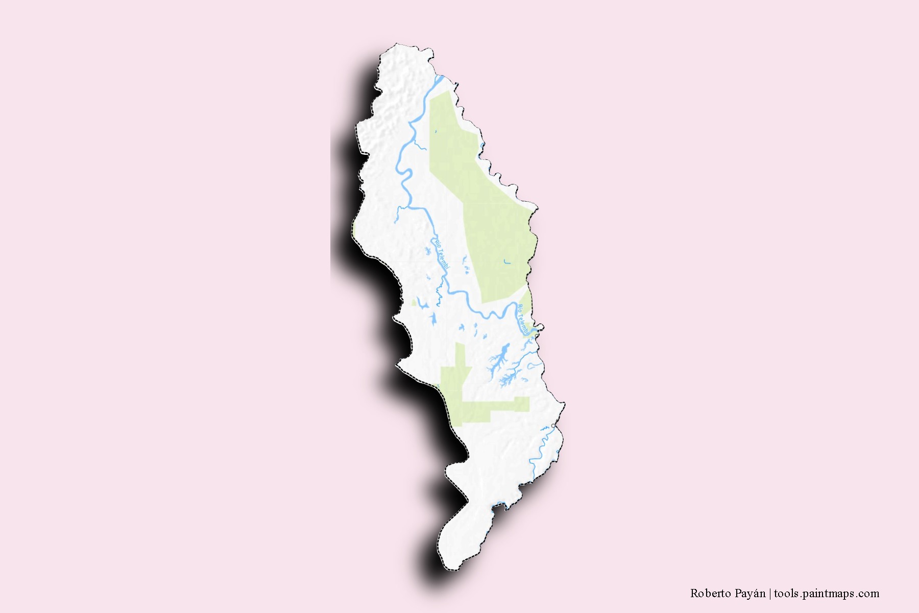 Mapa de barrios y pueblos de Roberto Payán con efecto de sombra 3D