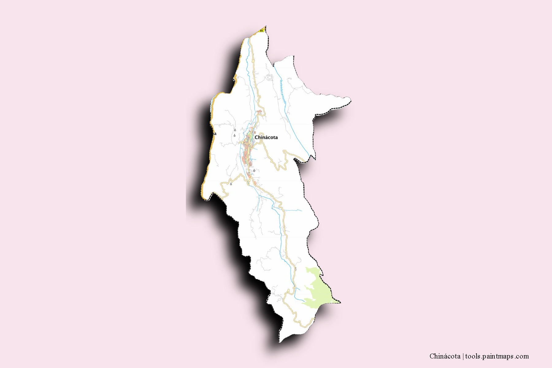 Mapa de barrios y pueblos de Chinácota con efecto de sombra 3D