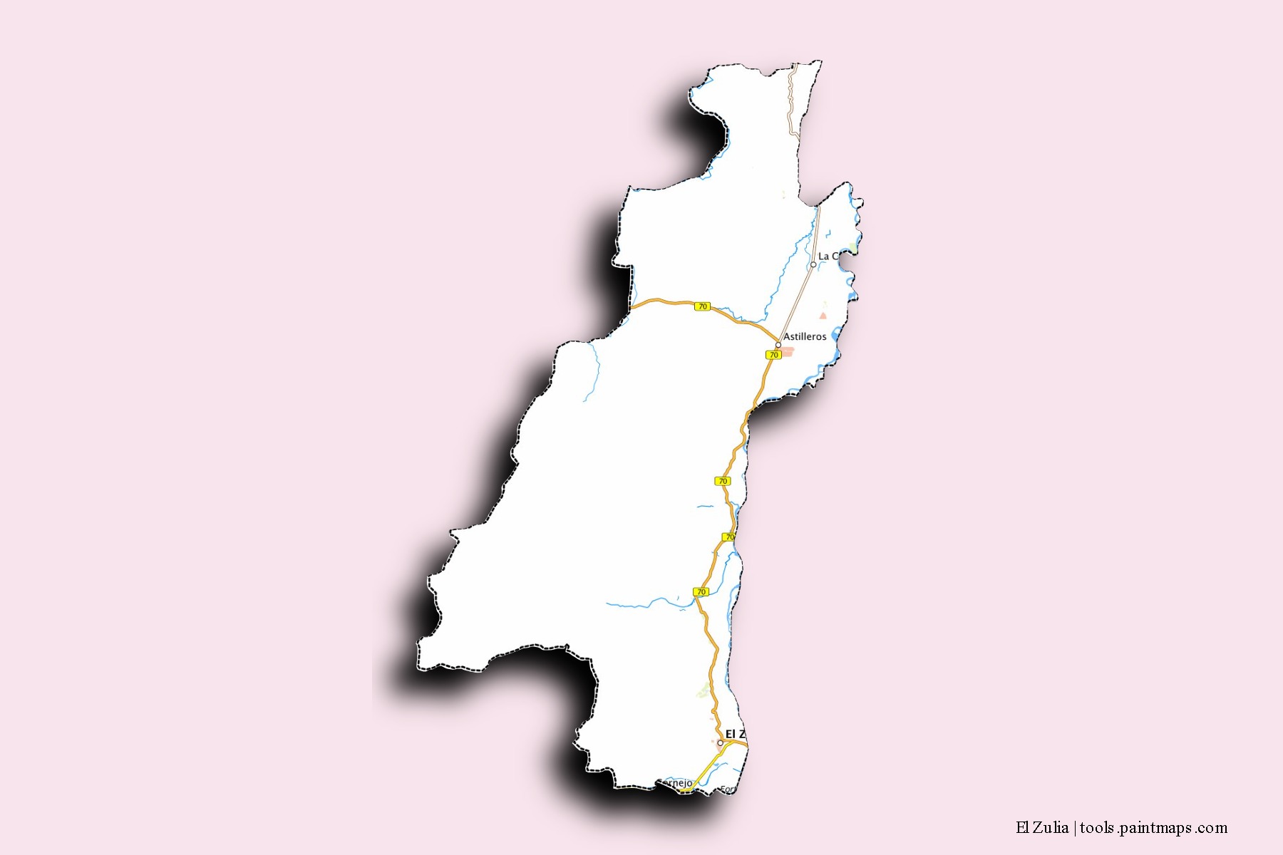 Mapa de barrios y pueblos de El Zulia con efecto de sombra 3D