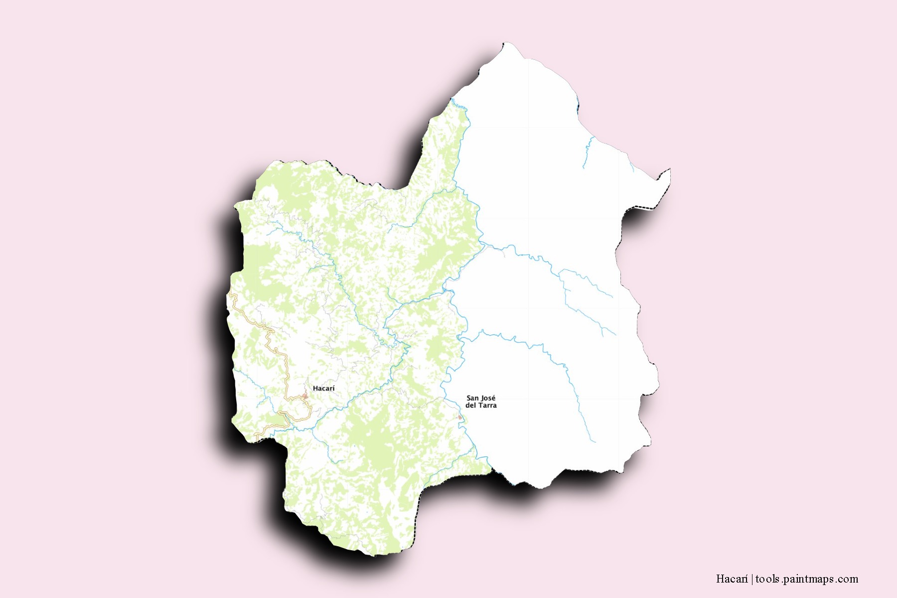 Mapa de barrios y pueblos de Hacarí con efecto de sombra 3D