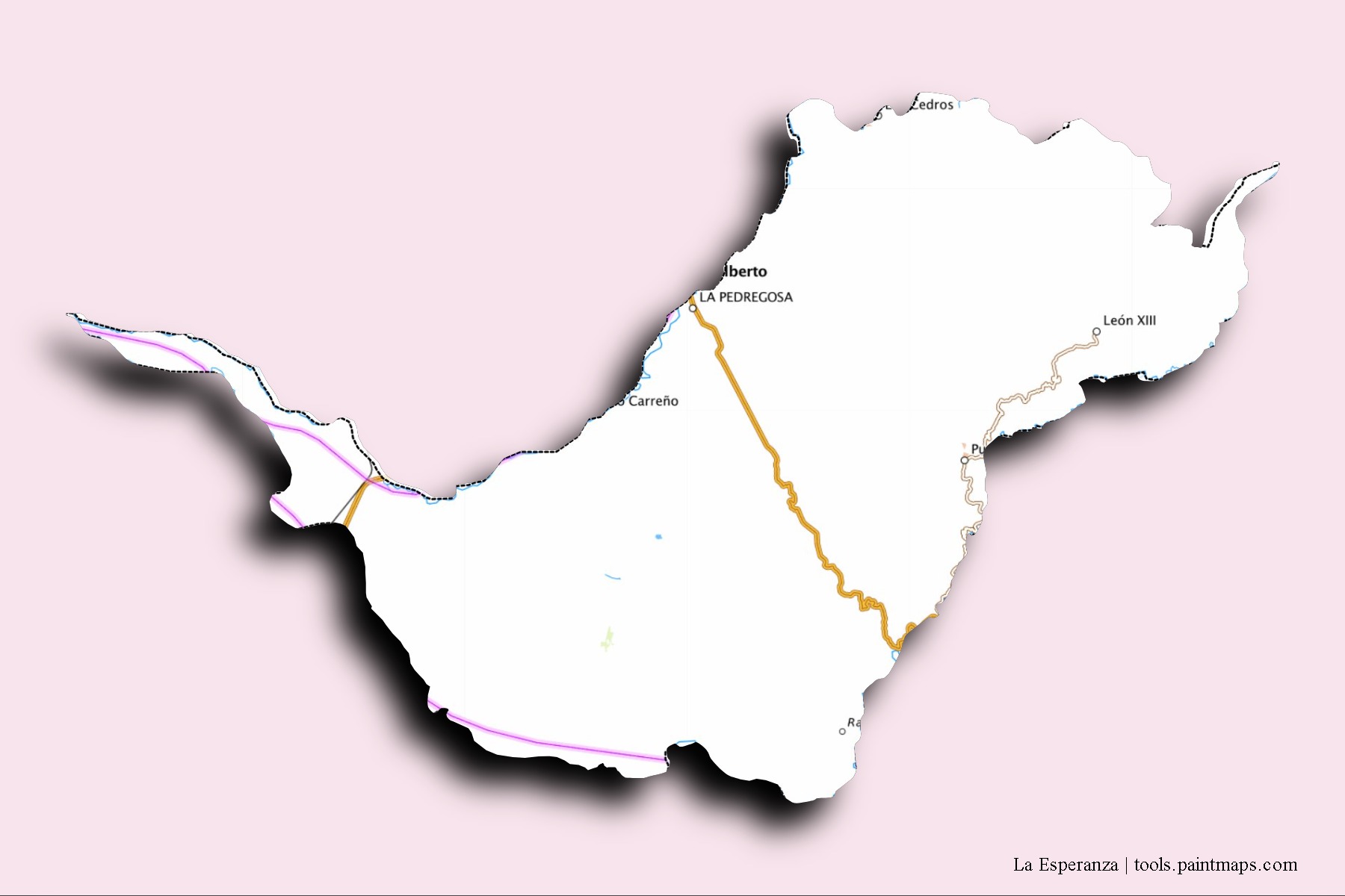 Mapa de barrios y pueblos de La Esperanza con efecto de sombra 3D