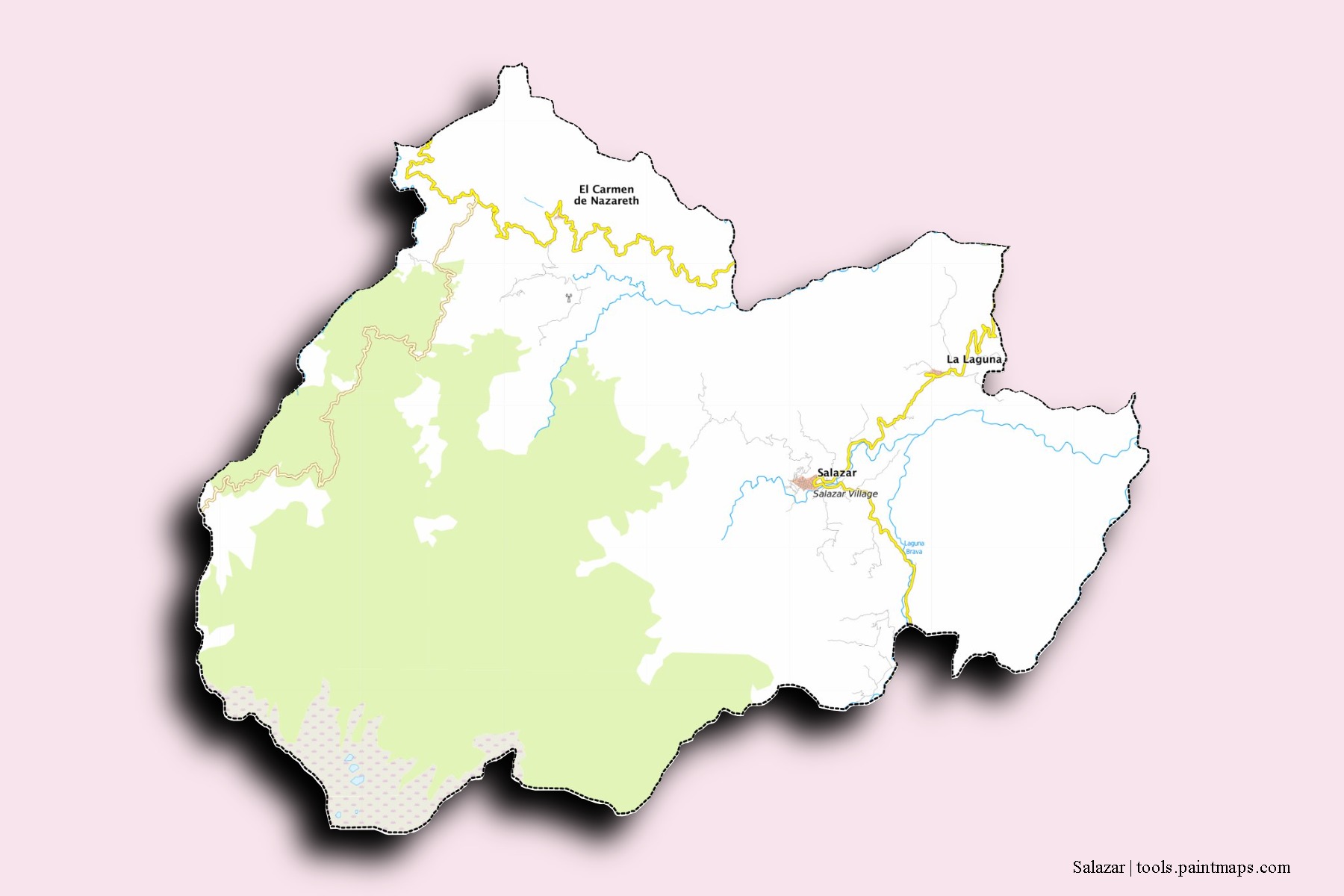 Salazar neighborhoods and villages map with 3D shadow effect