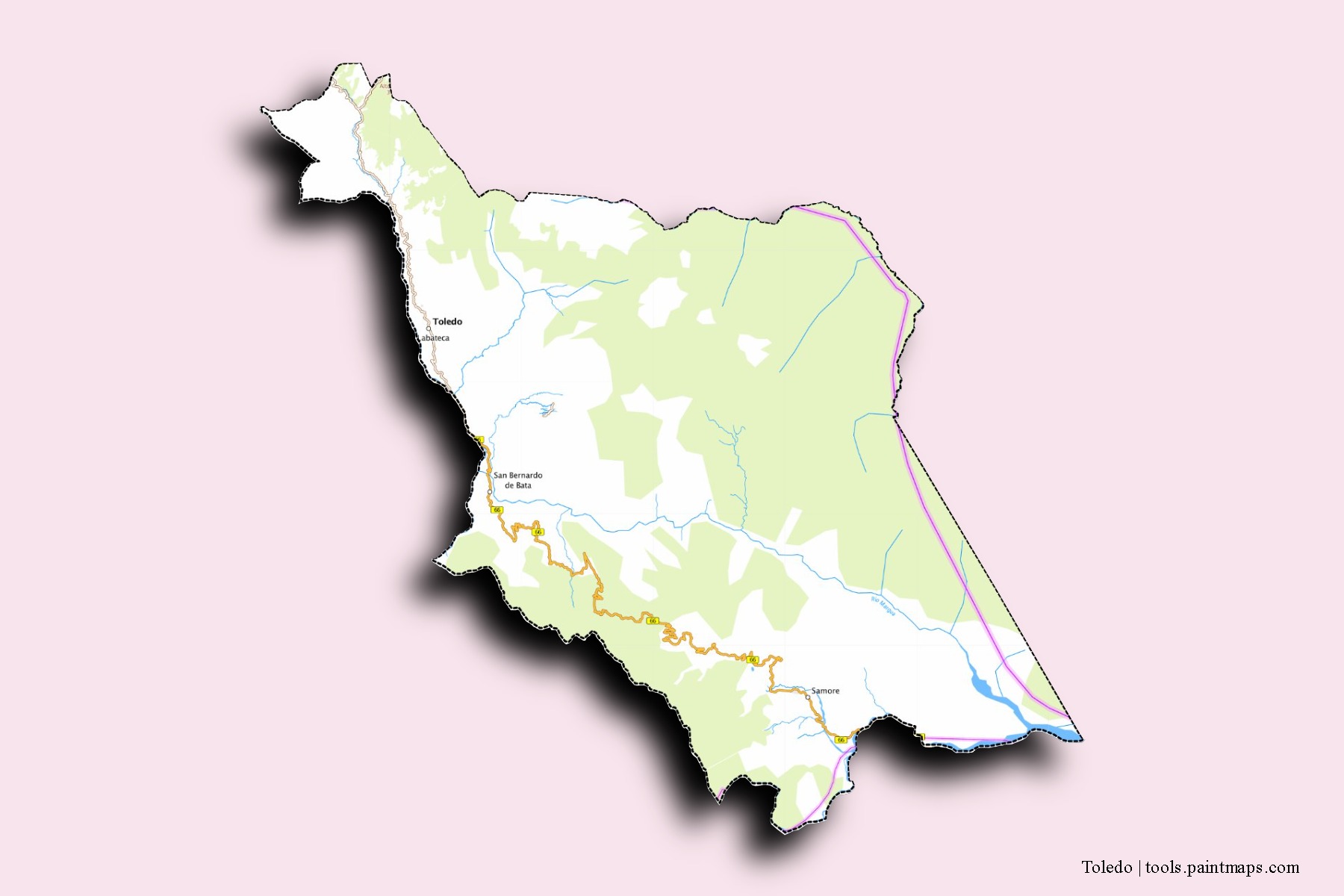 Mapa de barrios y pueblos de Toledo con efecto de sombra 3D