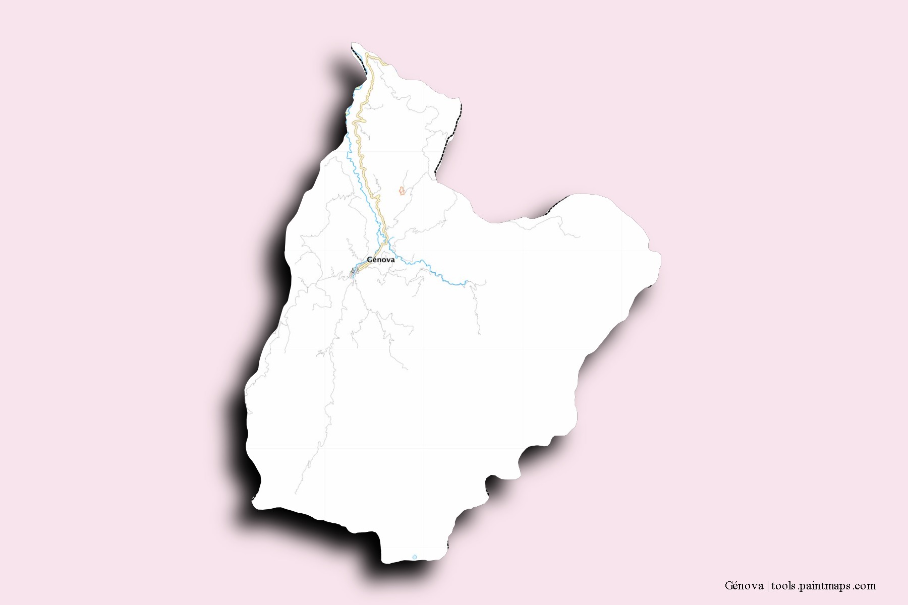 Mapa de barrios y pueblos de Génova con efecto de sombra 3D