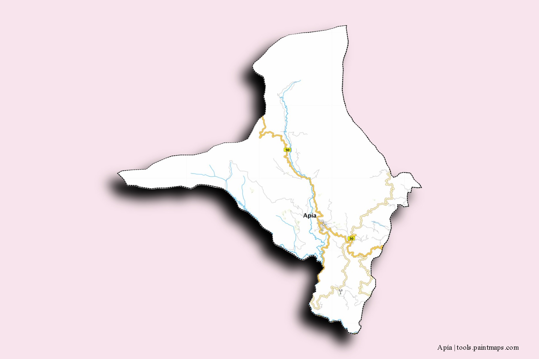 Mapa de barrios y pueblos de Apía con efecto de sombra 3D