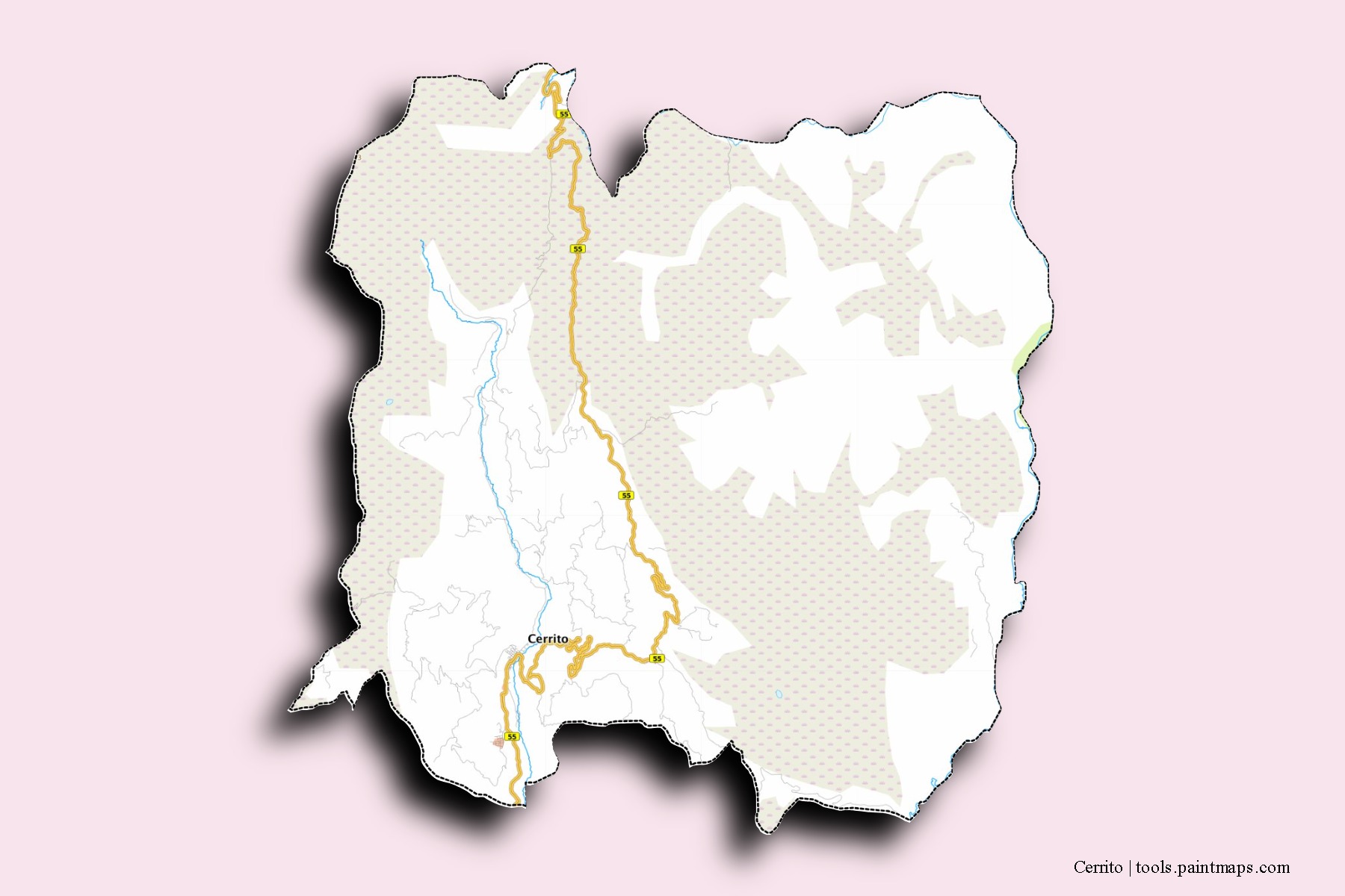 Cerrito neighborhoods and villages map with 3D shadow effect