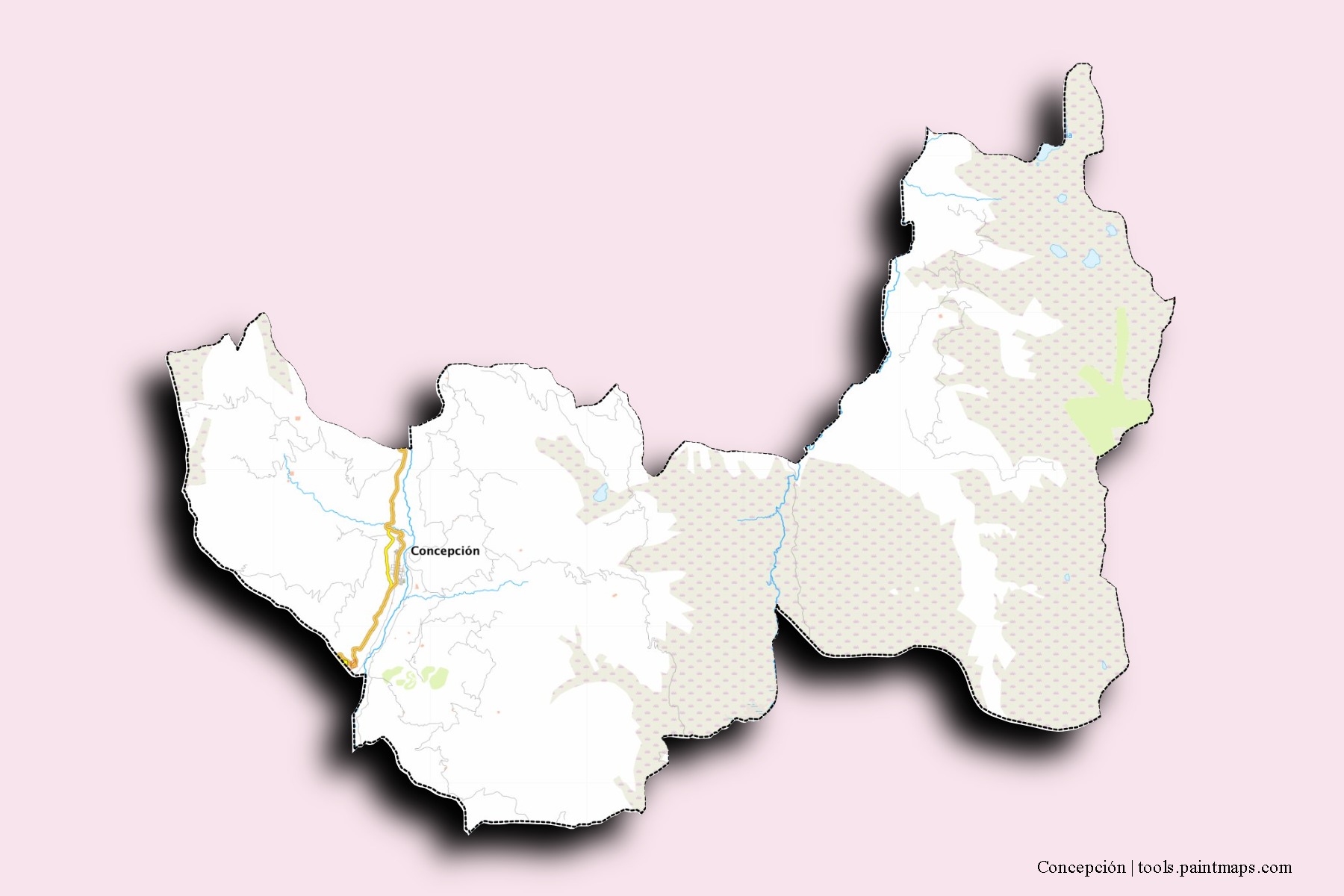 Concepción neighborhoods and villages map with 3D shadow effect