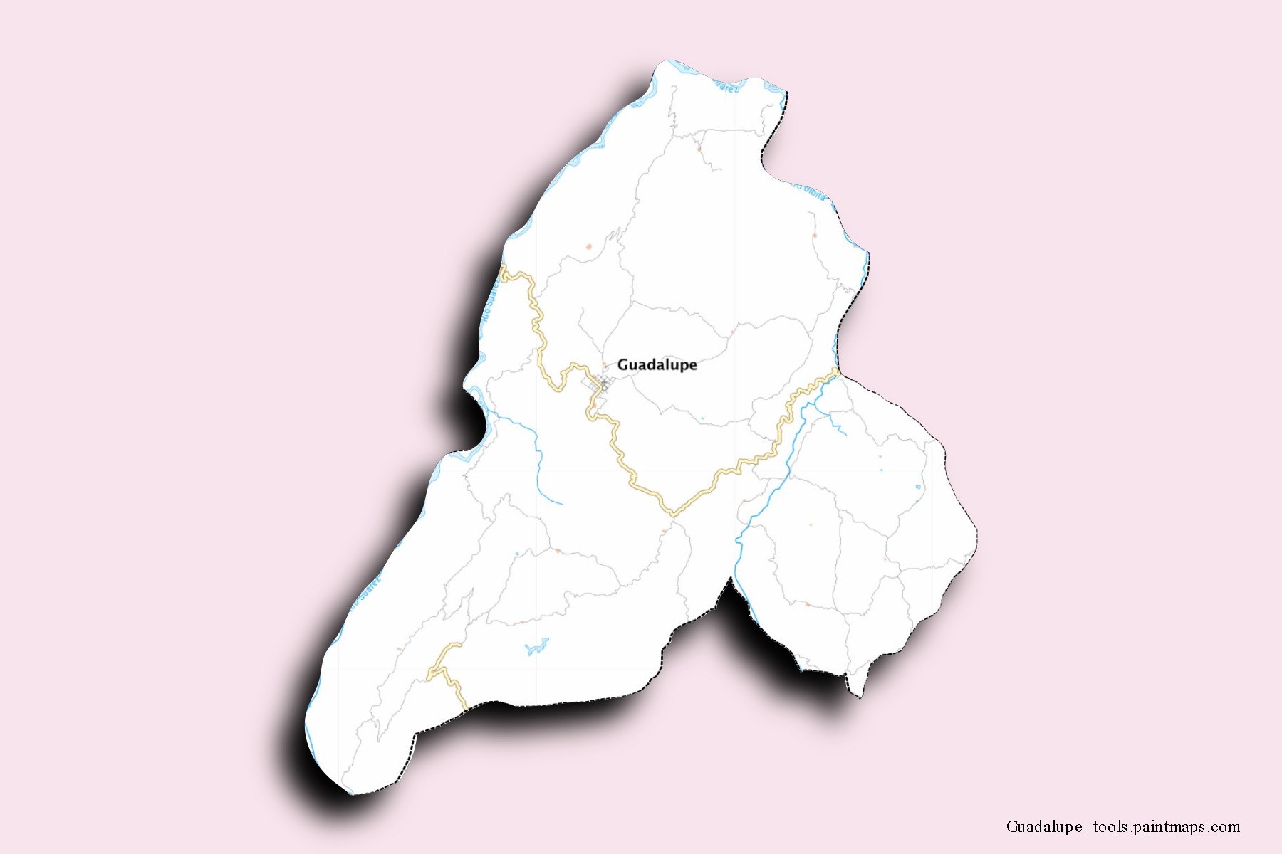Guadalupe neighborhoods and villages map with 3D shadow effect