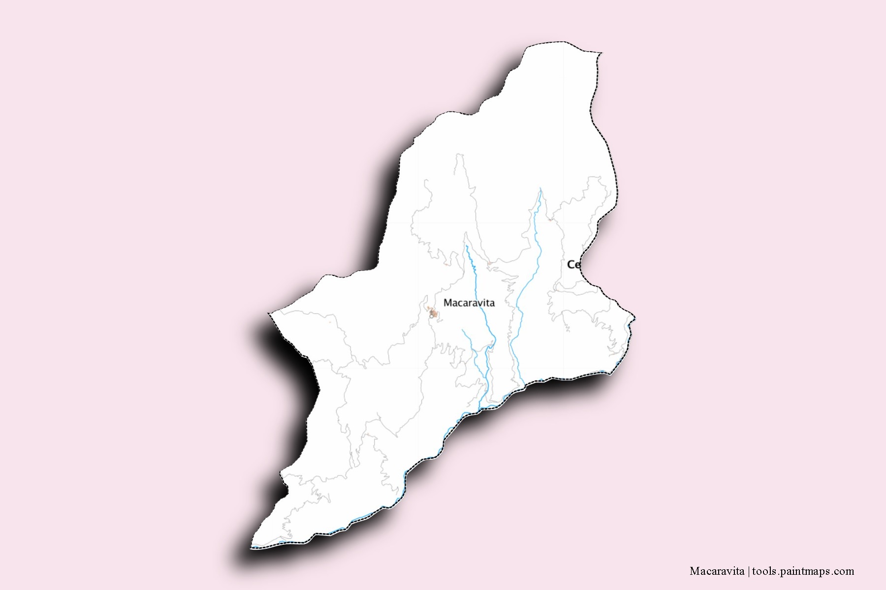 Mapa de barrios y pueblos de Macaravita con efecto de sombra 3D