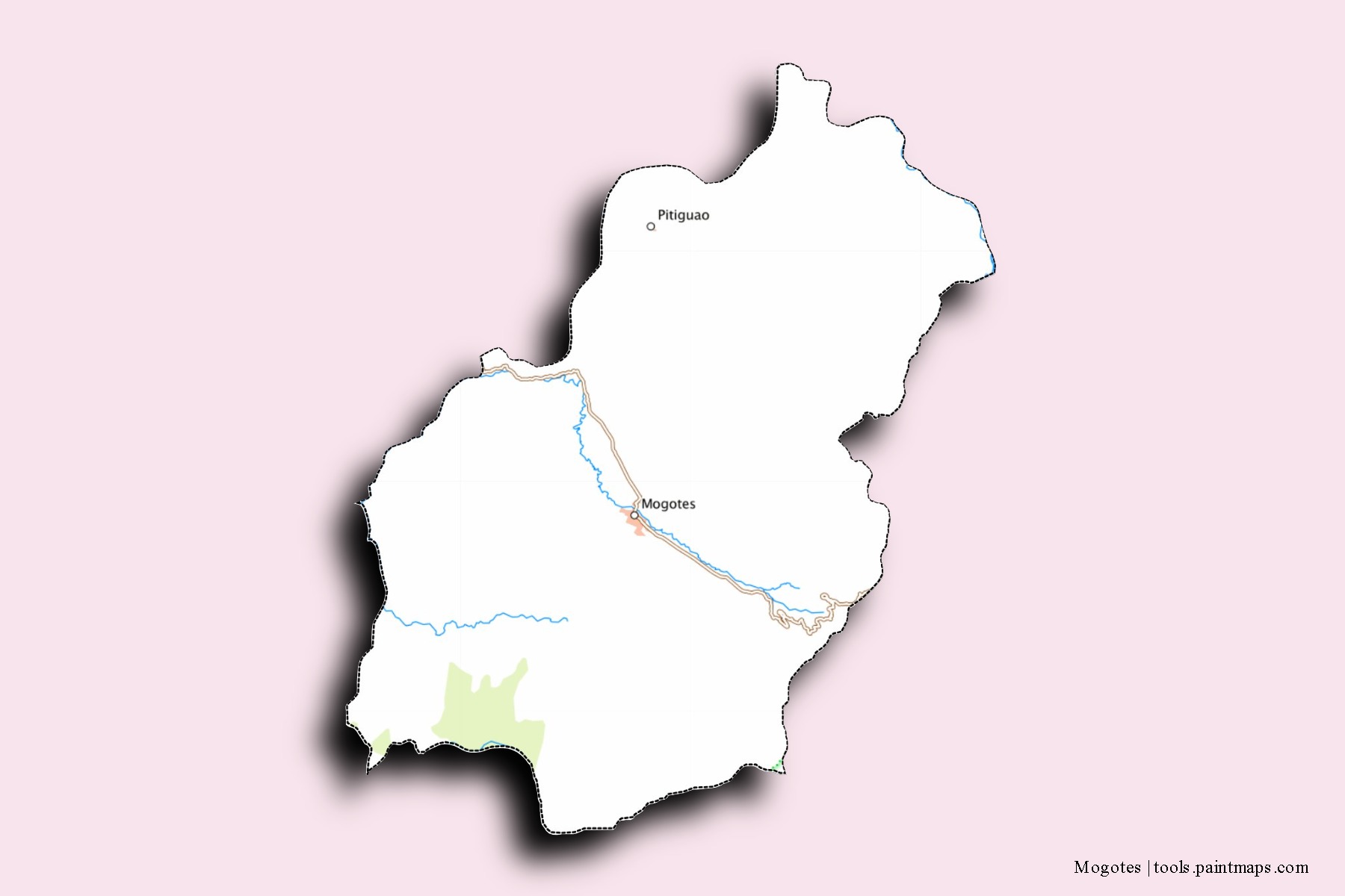 Mapa de barrios y pueblos de Mogotes con efecto de sombra 3D