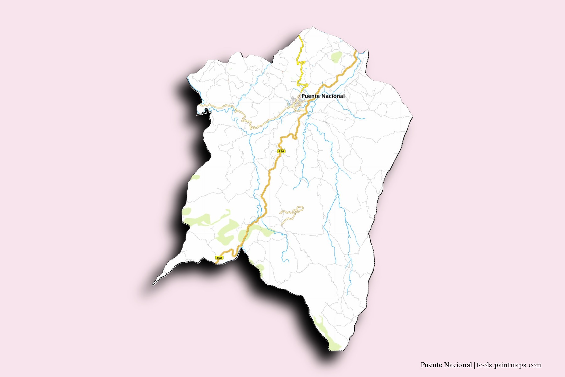 3D gölge efektli Puente Nacional mahalleleri ve köyleri haritası