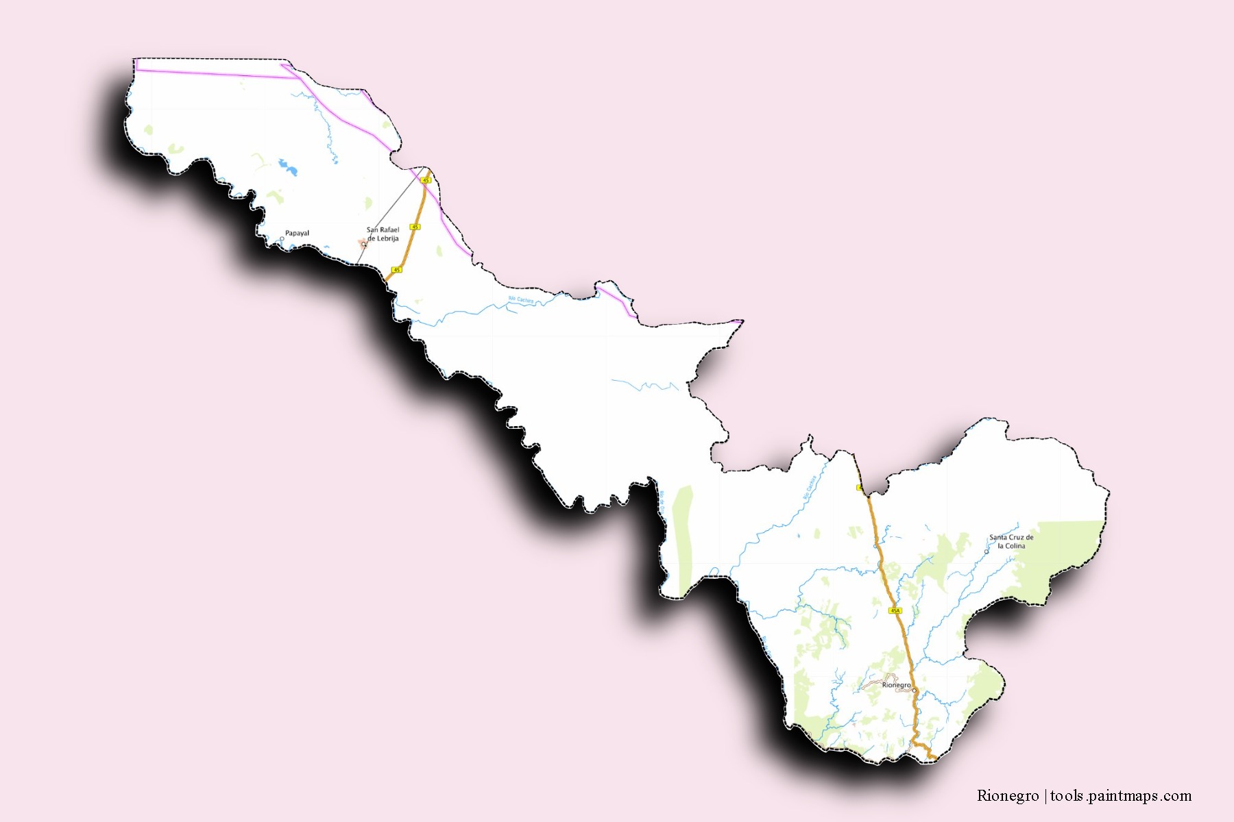 Mapa de barrios y pueblos de Rionegro con efecto de sombra 3D