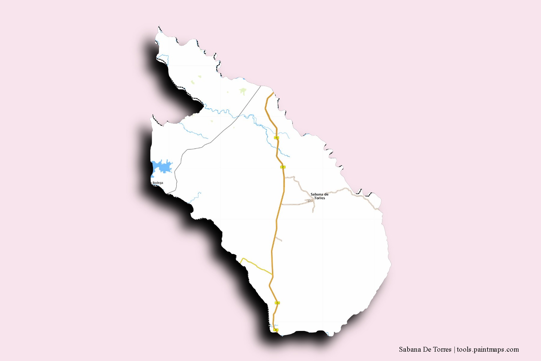 Mapa de barrios y pueblos de Sabana De Torres con efecto de sombra 3D