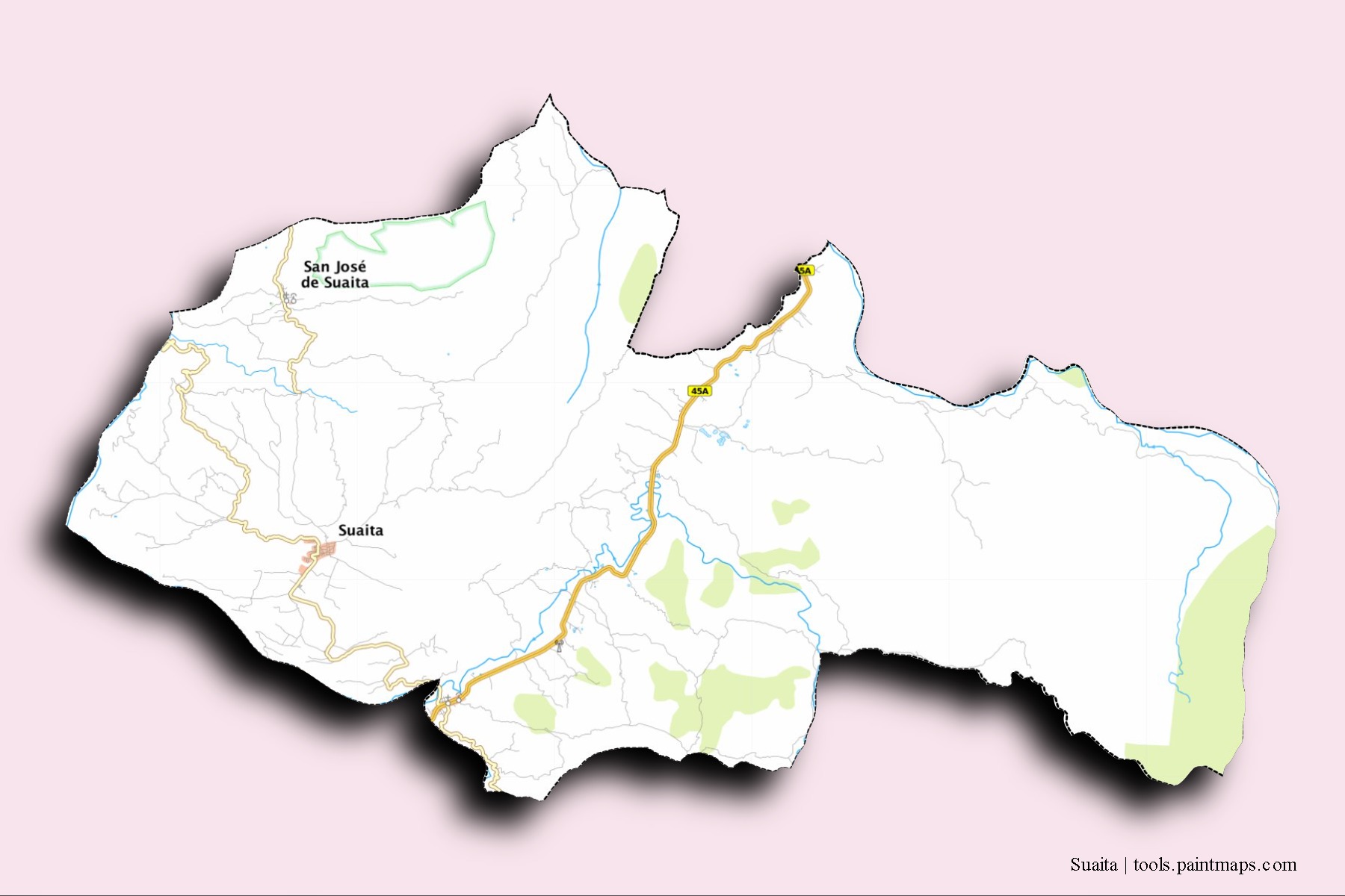 Suaita neighborhoods and villages map with 3D shadow effect