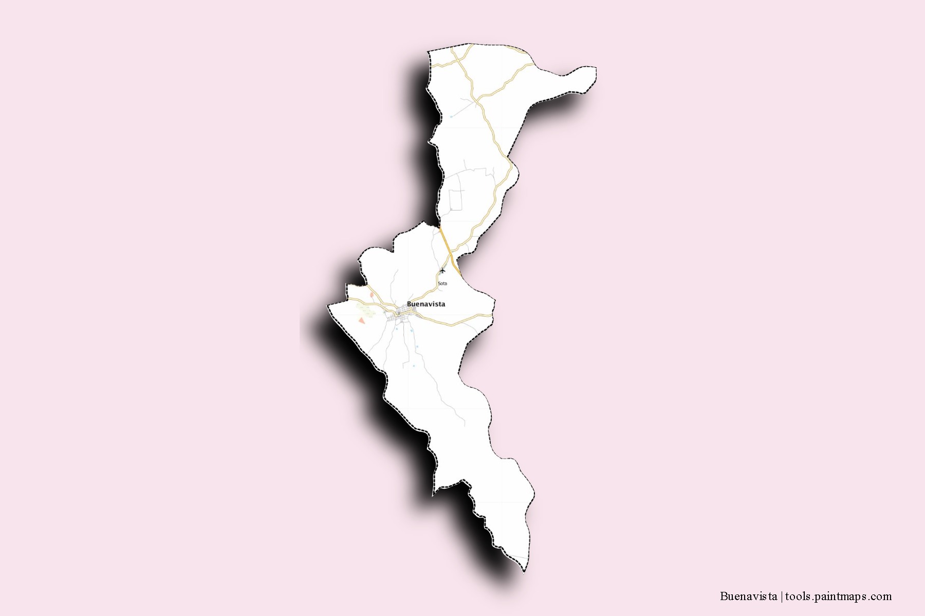 Mapa de barrios y pueblos de Buenavista con efecto de sombra 3D