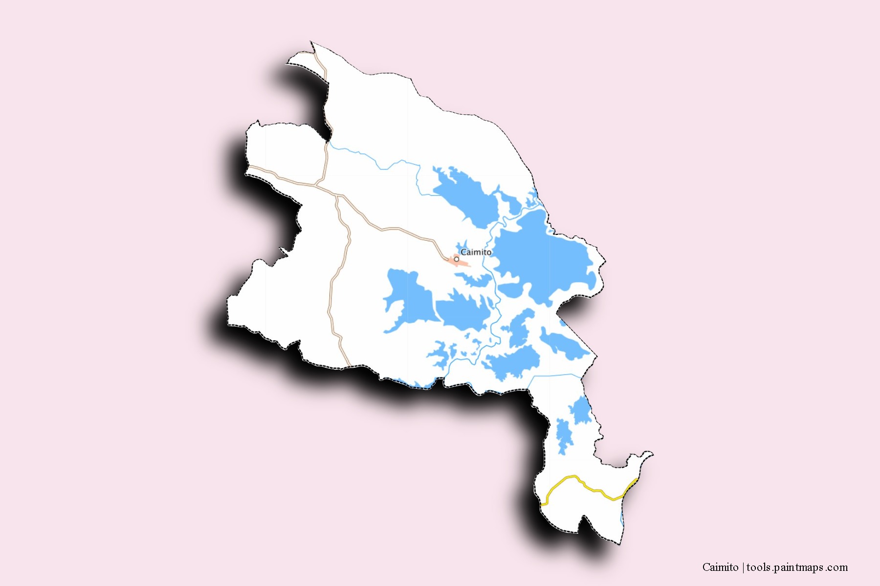 Caimito neighborhoods and villages map with 3D shadow effect