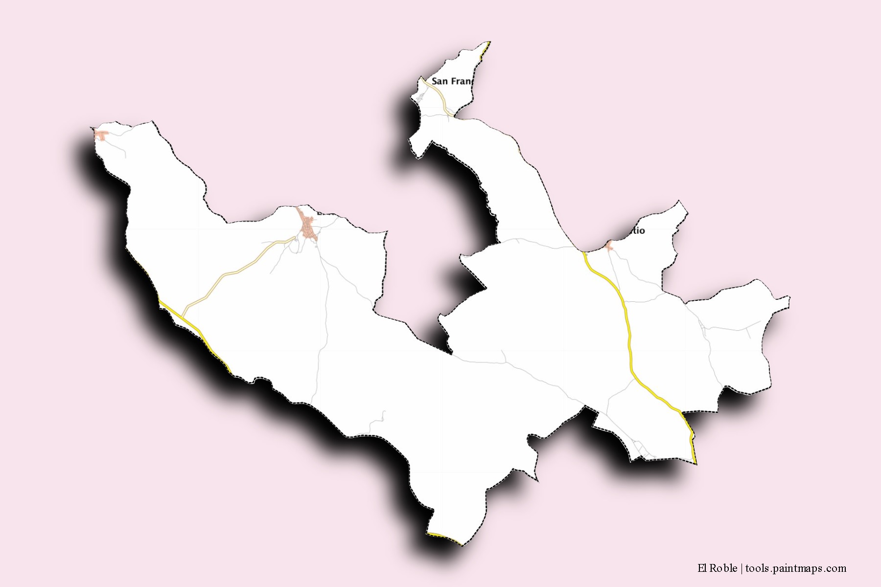 El Roble neighborhoods and villages map with 3D shadow effect