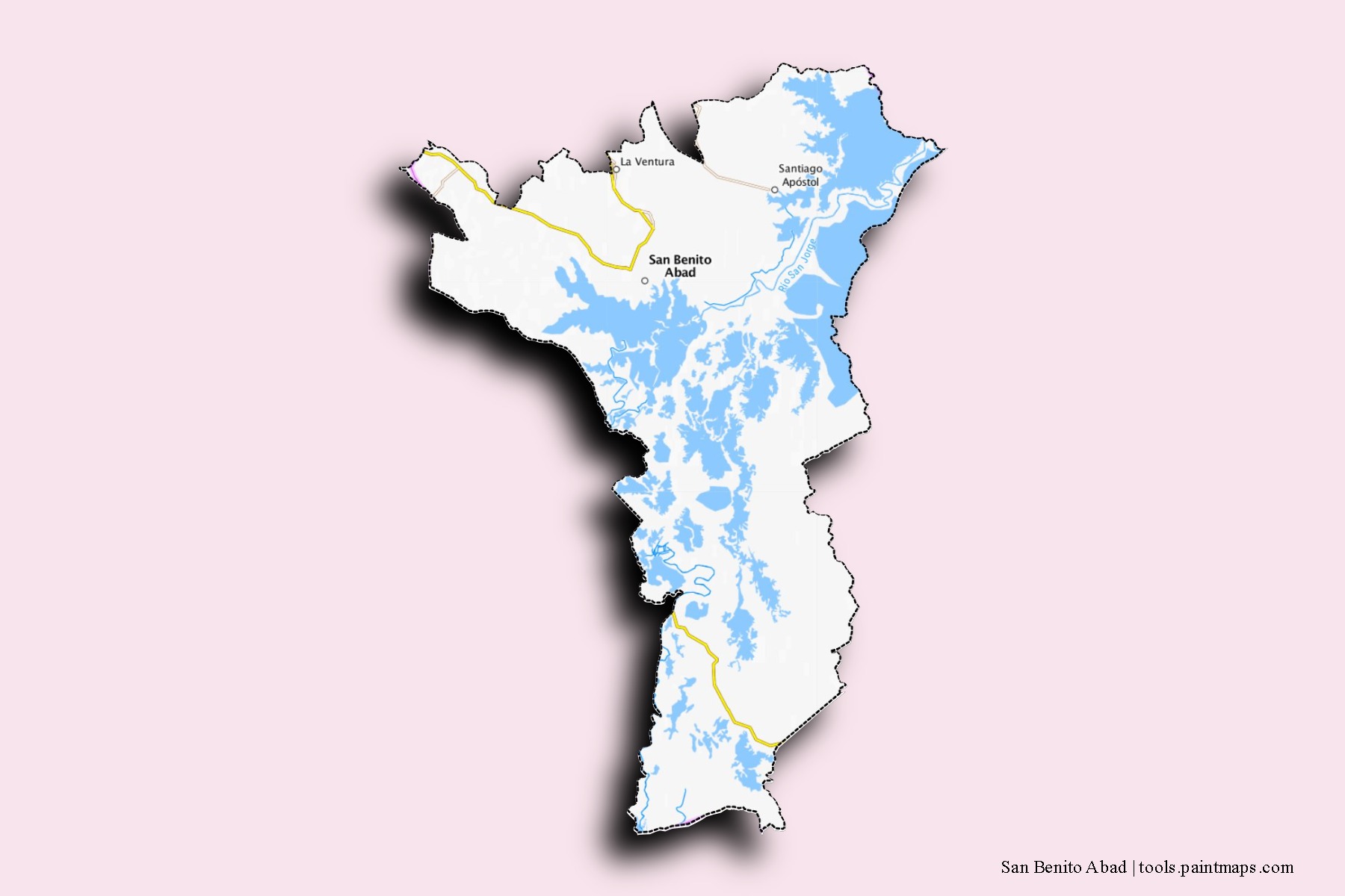 Mapa de barrios y pueblos de San Benito Abad con efecto de sombra 3D