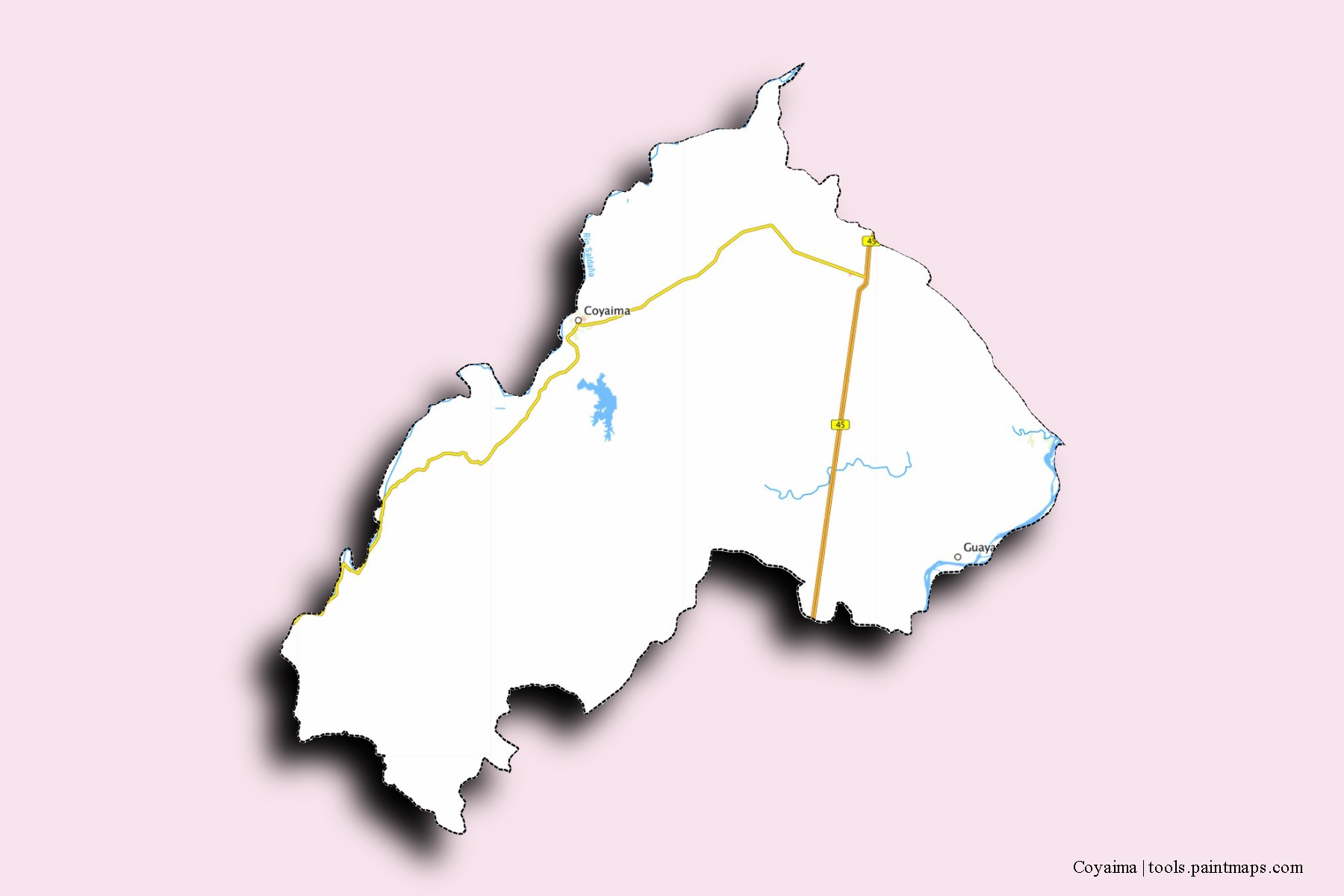 Mapa de barrios y pueblos de Coyaima con efecto de sombra 3D