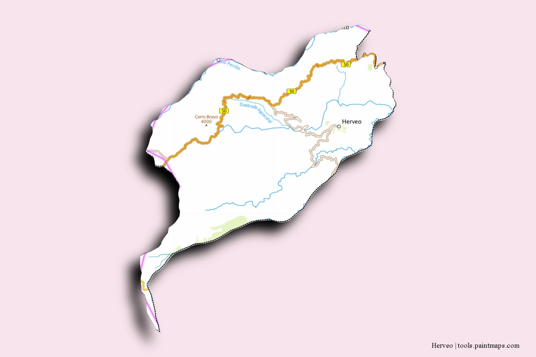 Mapa de barrios y pueblos de Herveo con efecto de sombra 3D