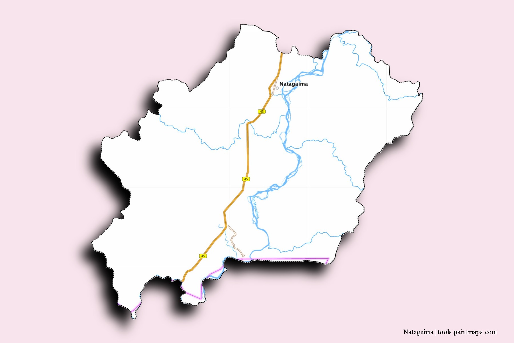 Mapa de barrios y pueblos de Natagaima con efecto de sombra 3D