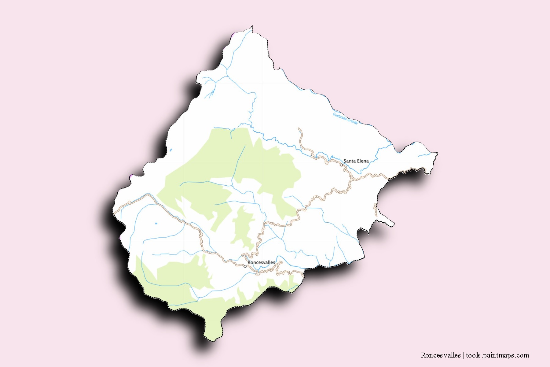 Mapa de barrios y pueblos de Roncesvalles con efecto de sombra 3D