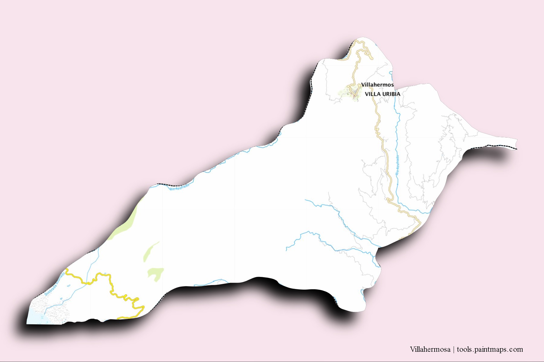 Villahermosa neighborhoods and villages map with 3D shadow effect