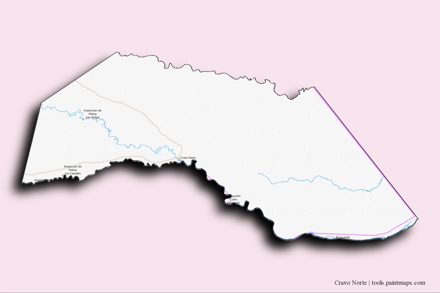 3D gölge efektli Cravo Norte mahalleleri ve köyleri haritası