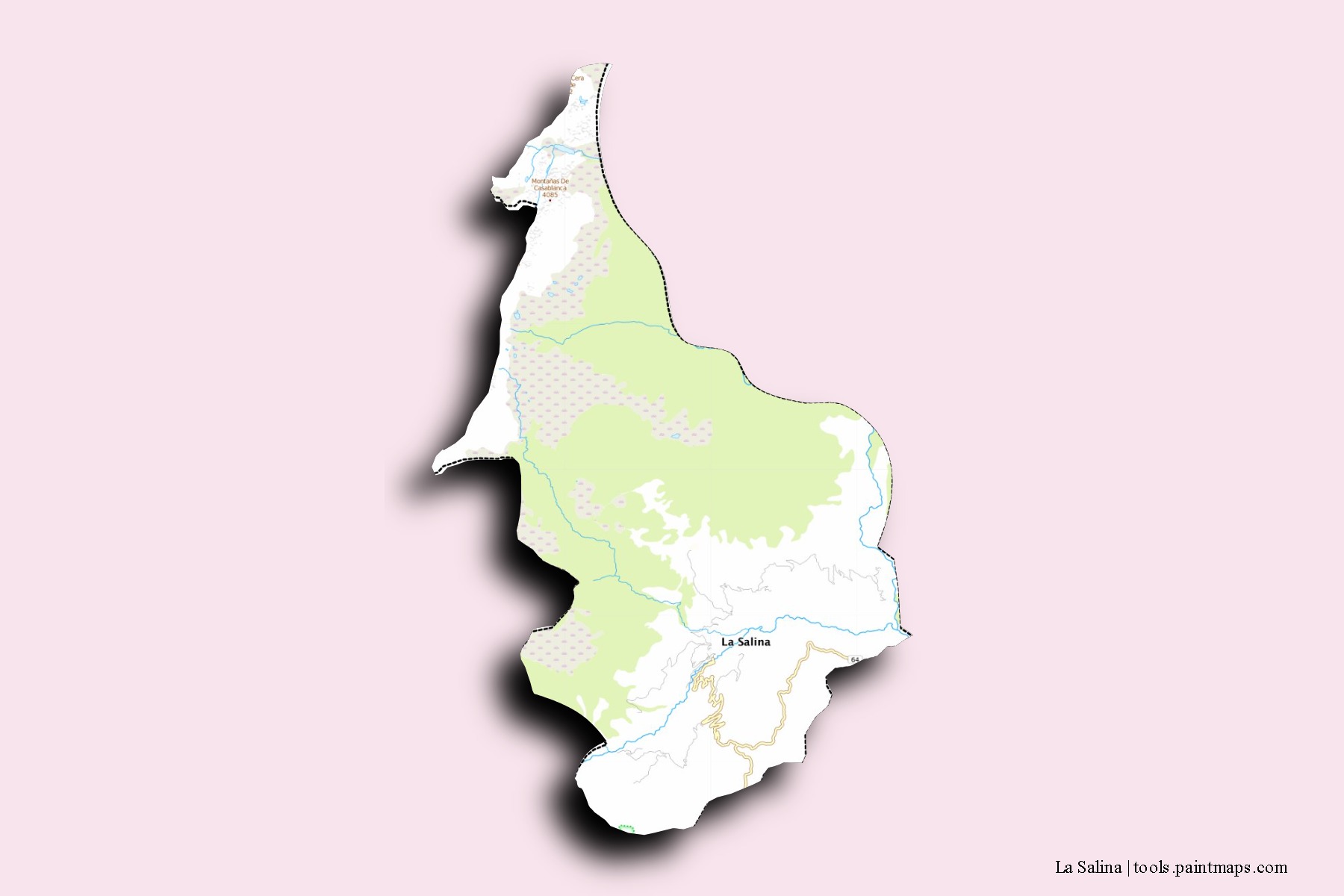 Mapa de barrios y pueblos de La Salina con efecto de sombra 3D