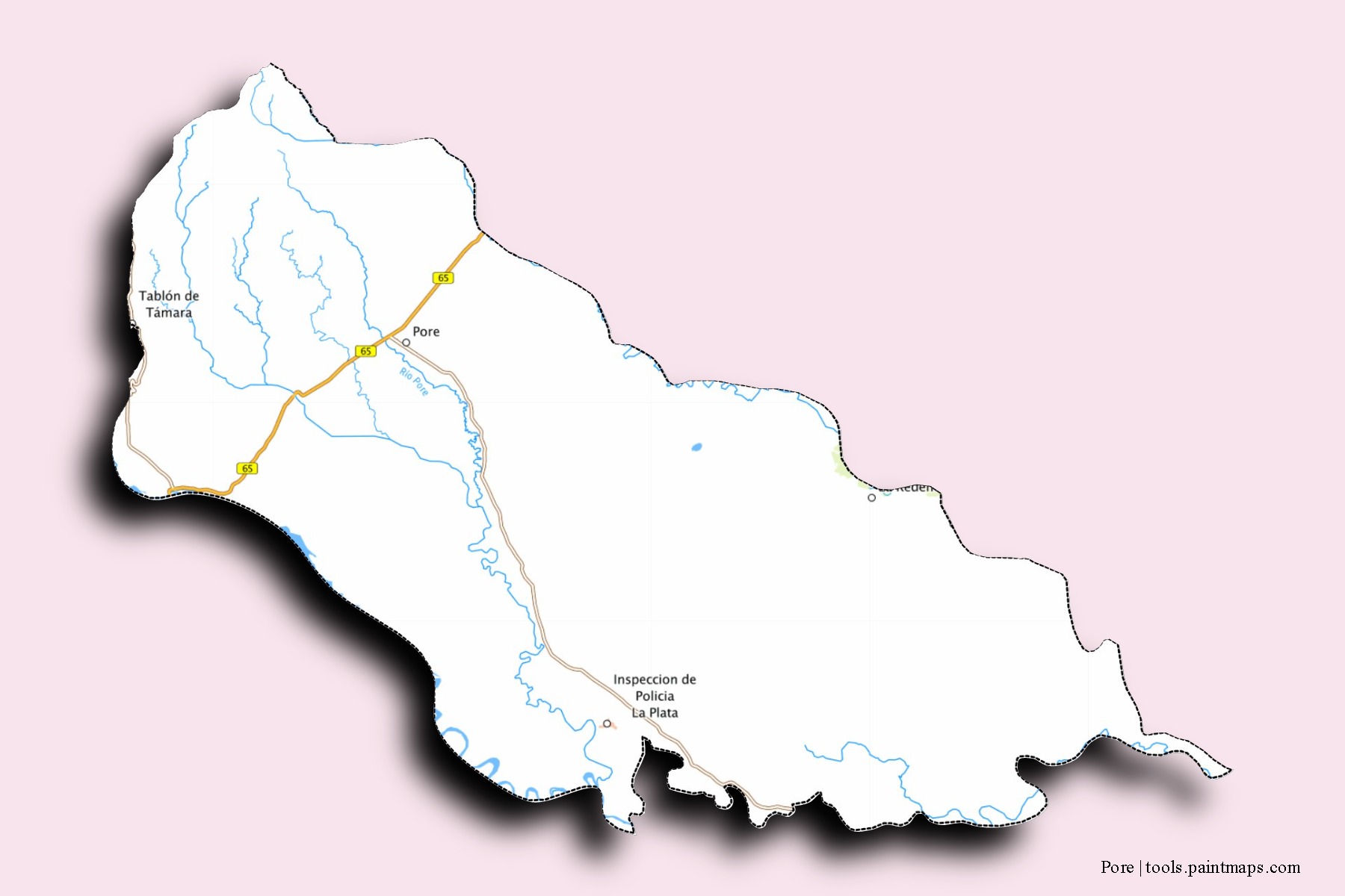 Mapa de barrios y pueblos de Pore con efecto de sombra 3D