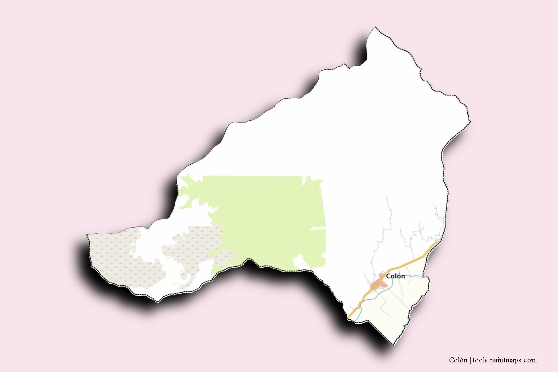 Mapa de barrios y pueblos de Colón con efecto de sombra 3D