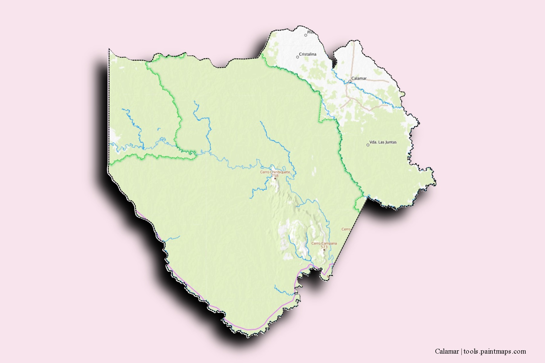 Mapa de barrios y pueblos de Calamar con efecto de sombra 3D