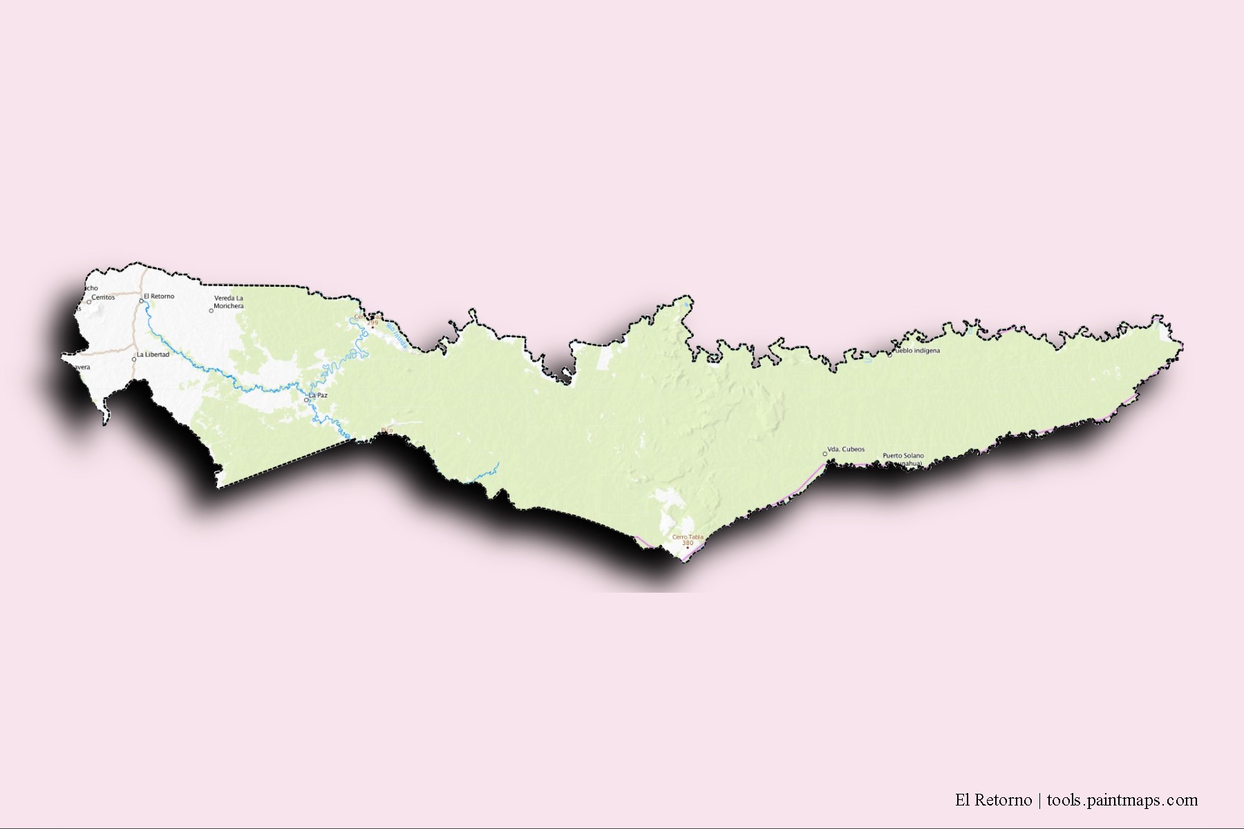 El Retorno neighborhoods and villages map with 3D shadow effect