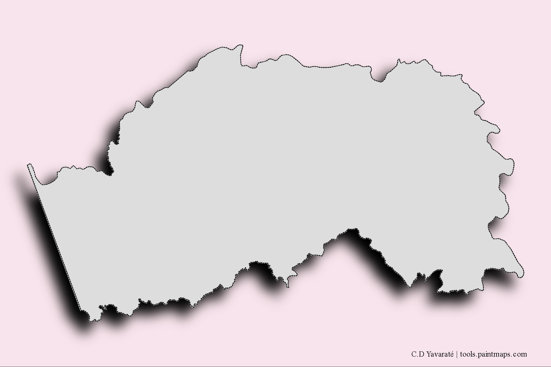 Yavaraté neighborhoods and villages map with 3D shadow effect