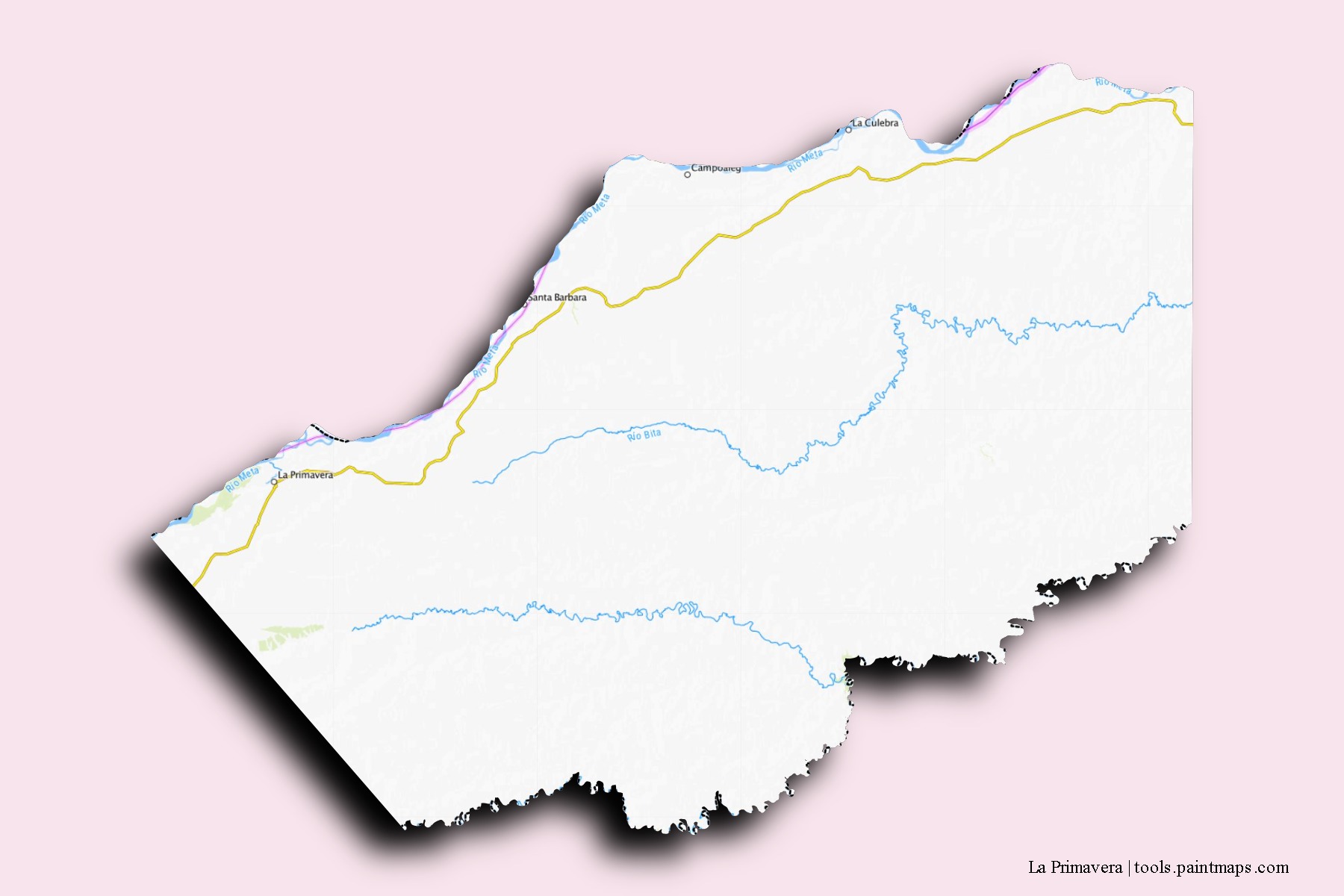 Mapa de barrios y pueblos de La Primavera con efecto de sombra 3D