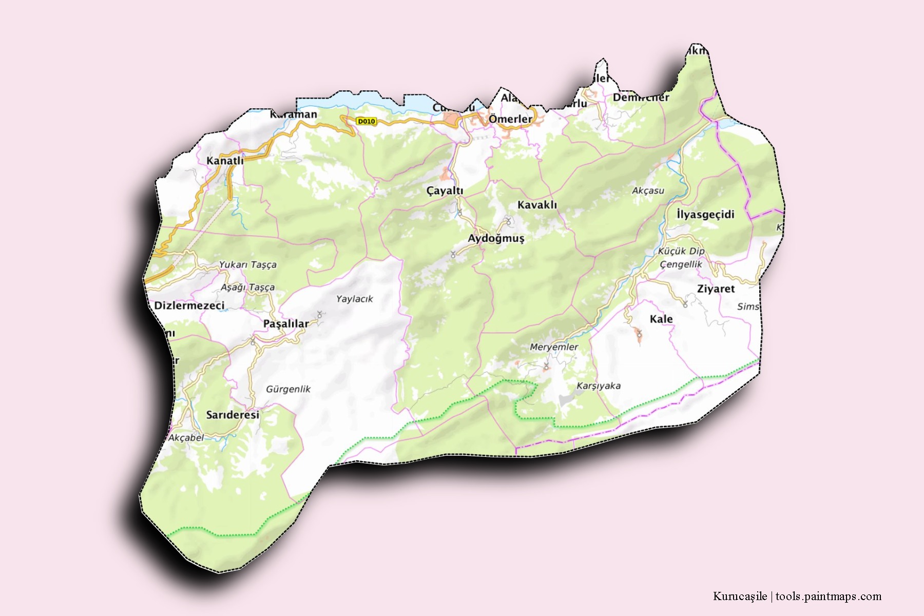 3D gölge efektli Kurucaşile mahalleleri ve köyleri haritası