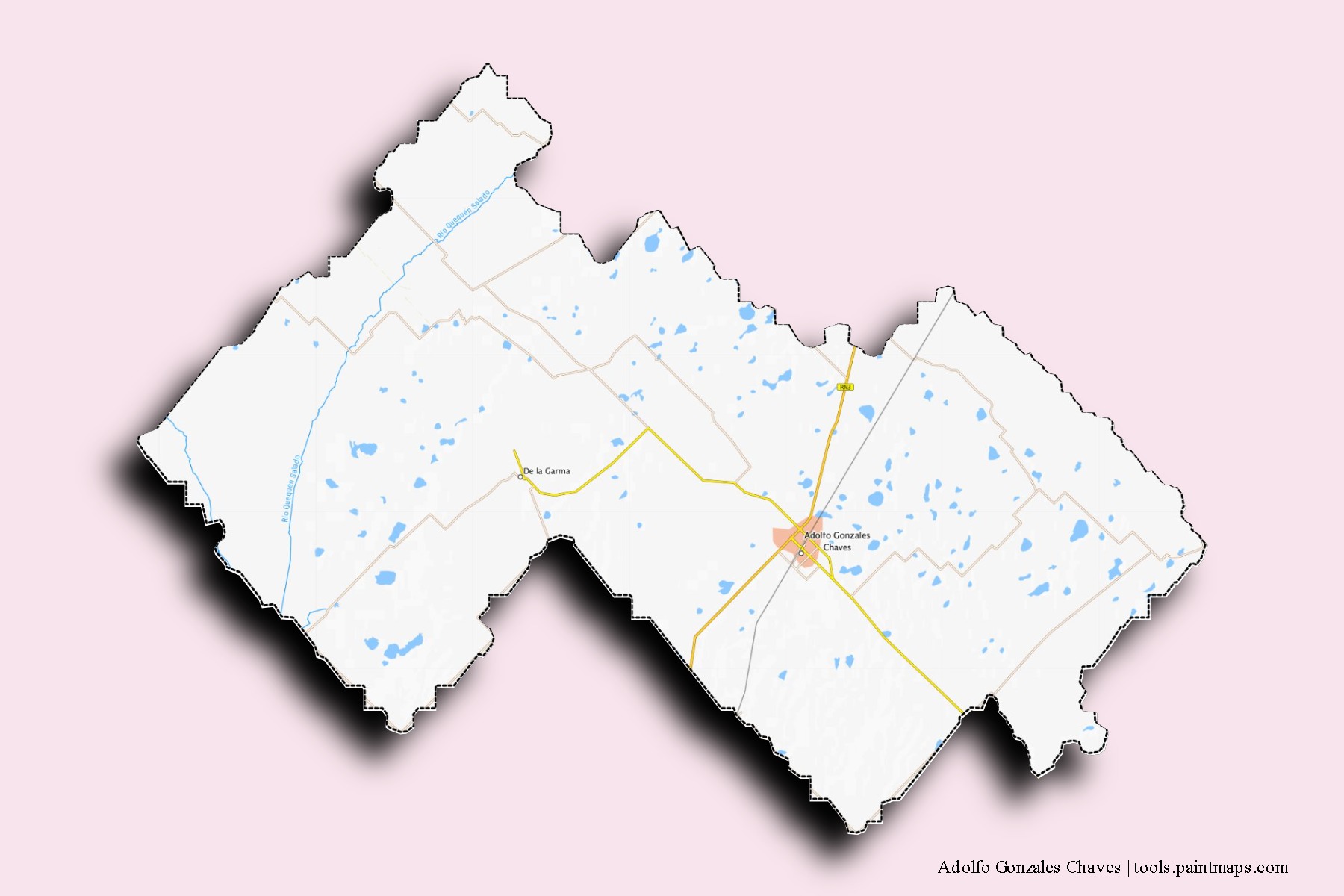 Adolfo Gonzales Chaves neighborhoods and villages map with 3D shadow effect