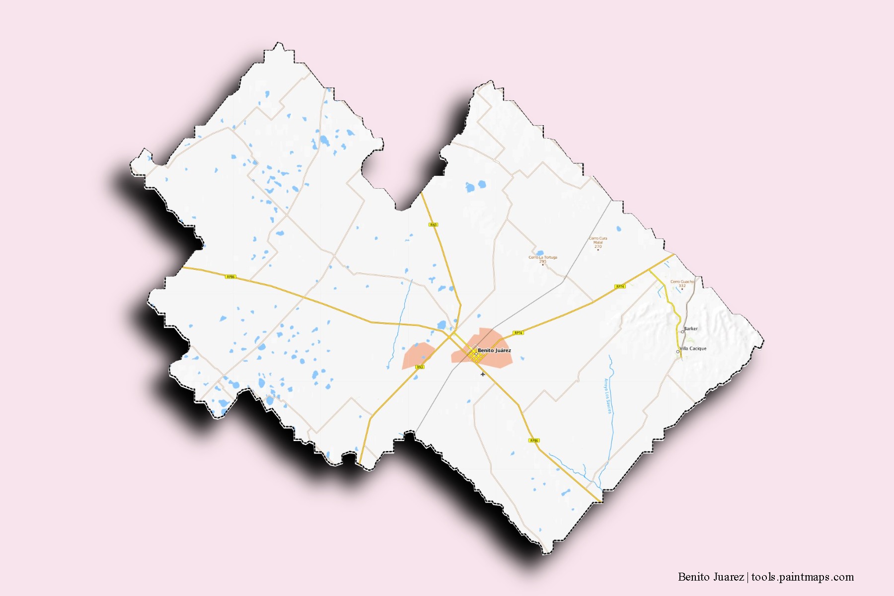 Benito Juárez neighborhoods and villages map with 3D shadow effect