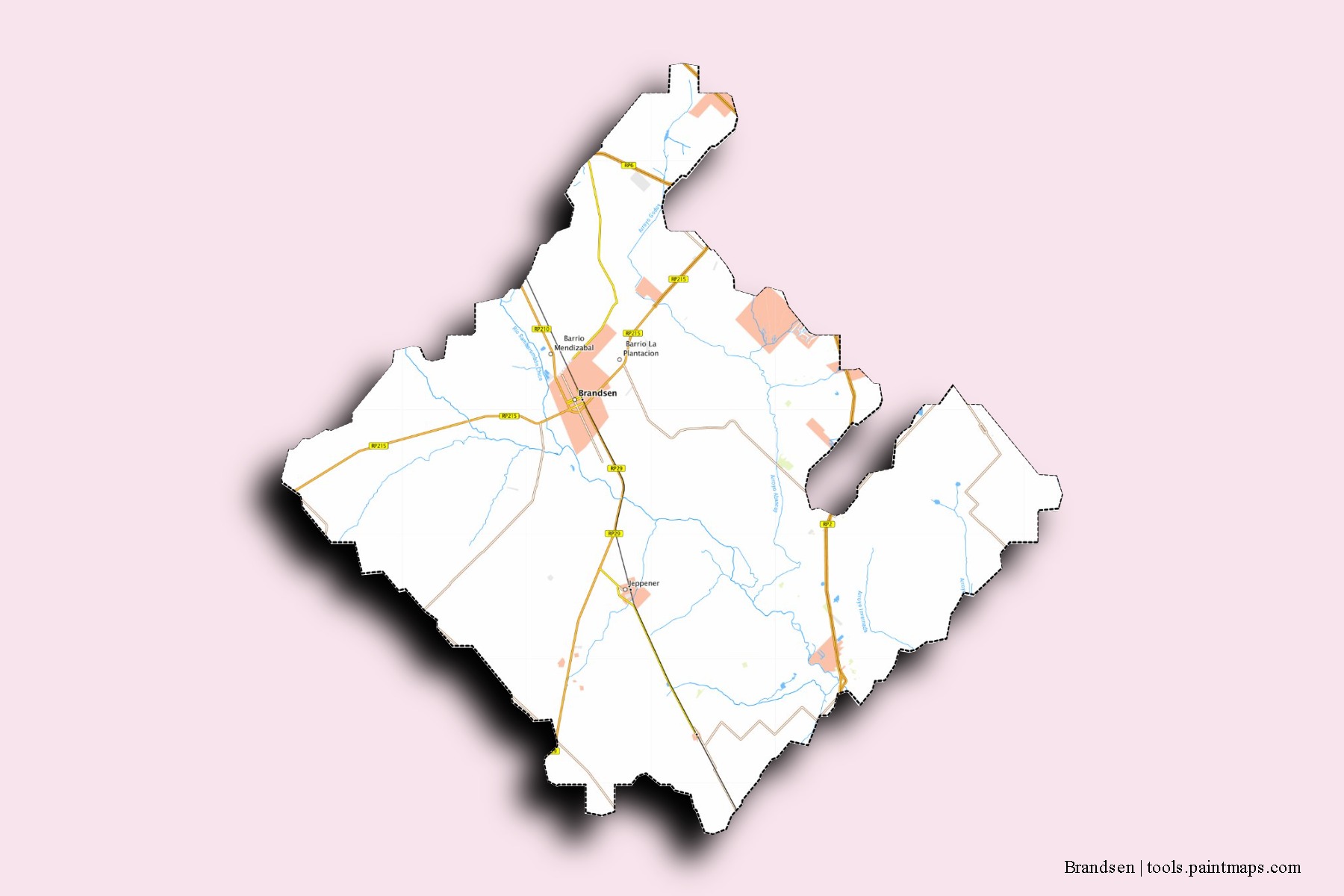 Brandsen neighborhoods and villages map with 3D shadow effect