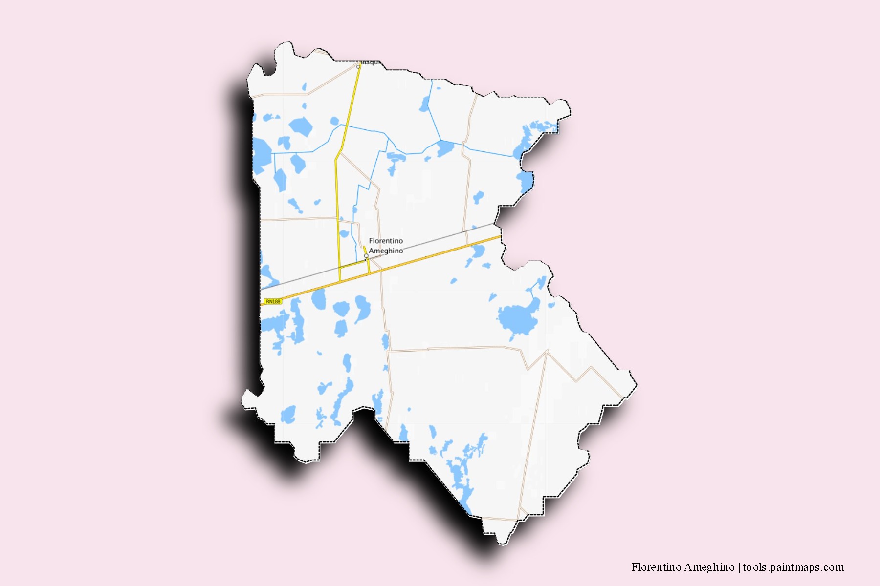 Mapa de barrios y pueblos de Florentino Ameghino con efecto de sombra 3D