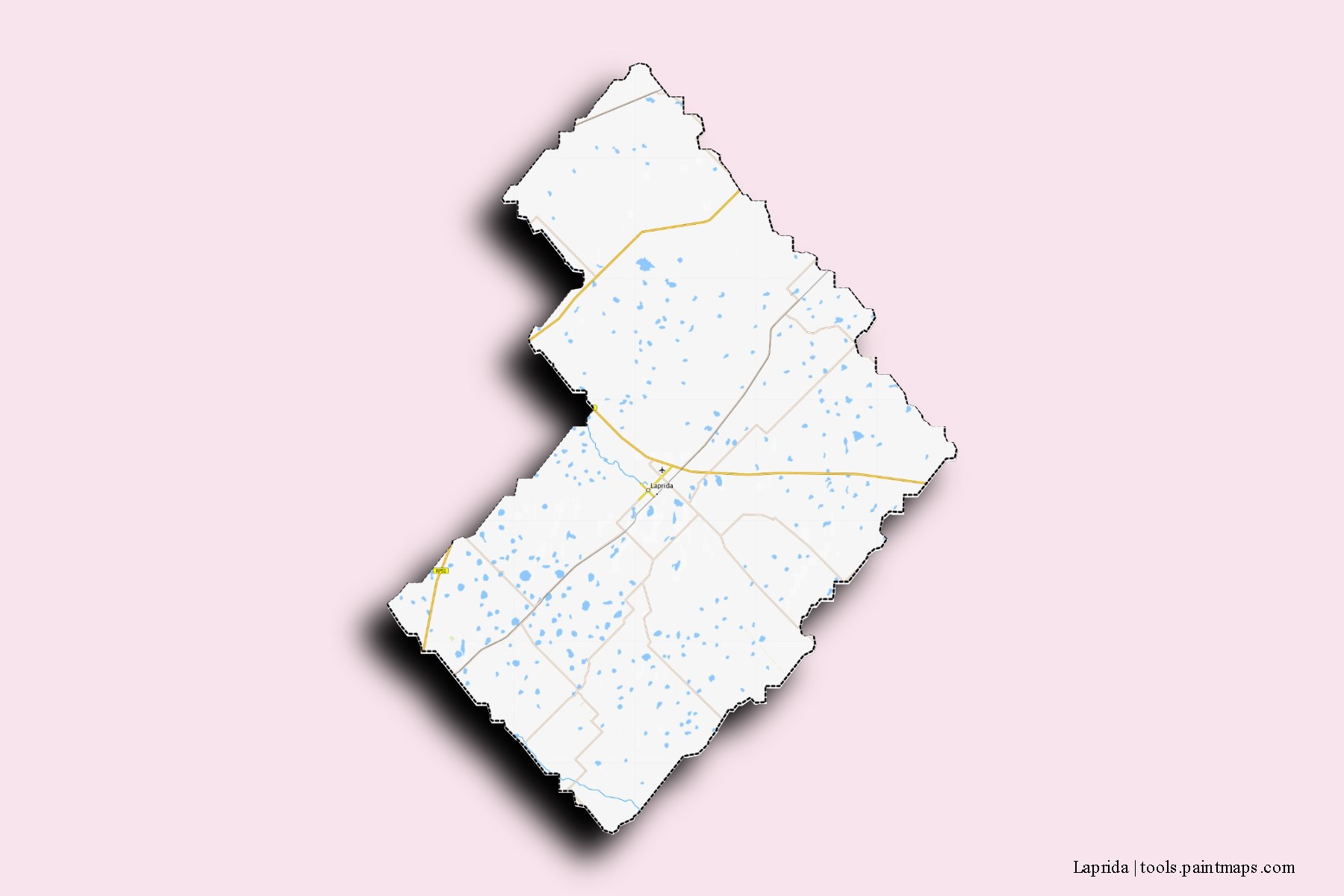 Mapa de barrios y pueblos de Laprida con efecto de sombra 3D