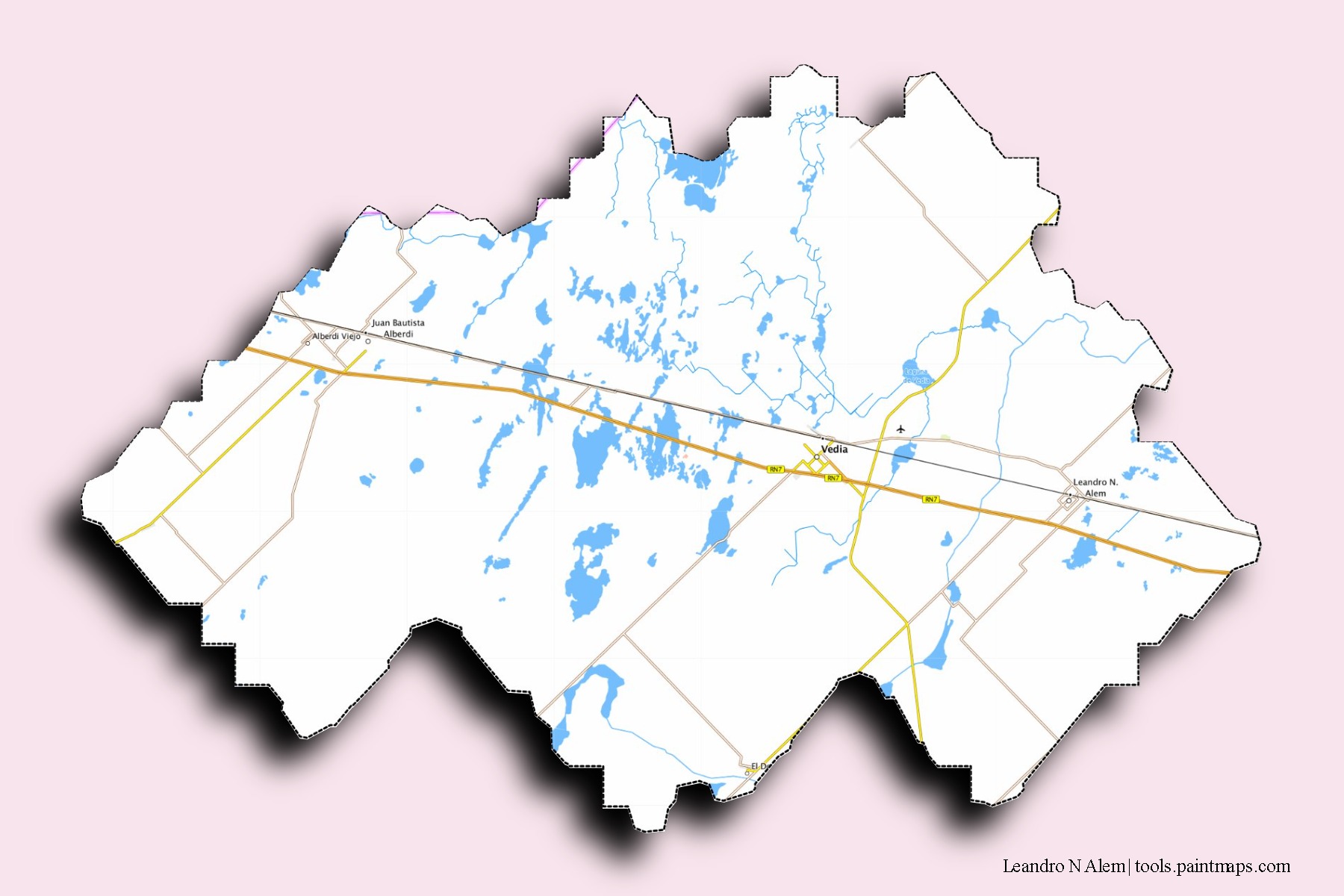 Leandro N. Alem neighborhoods and villages map with 3D shadow effect