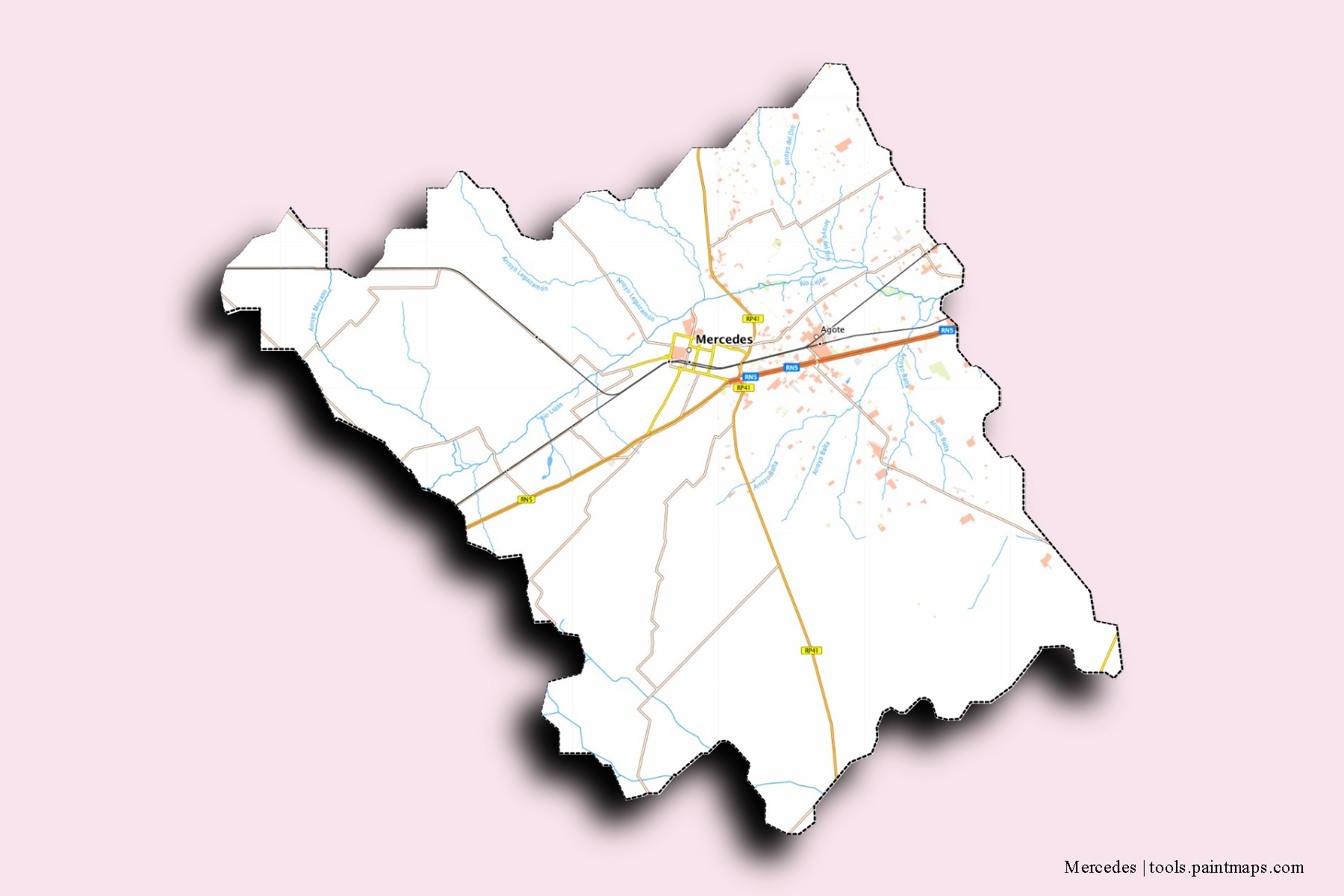 Mercedes neighborhoods and villages map with 3D shadow effect